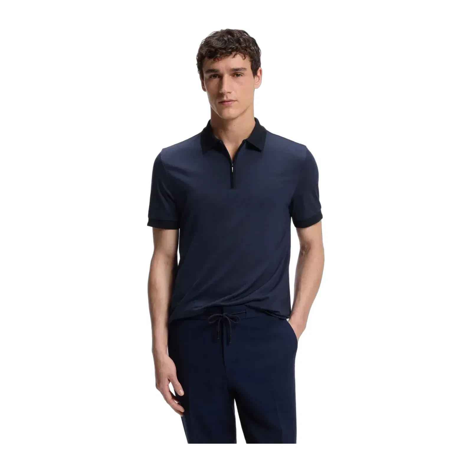 Boss Regular Fit Polo Shirt In Wool With Zipper Placket Light Blue