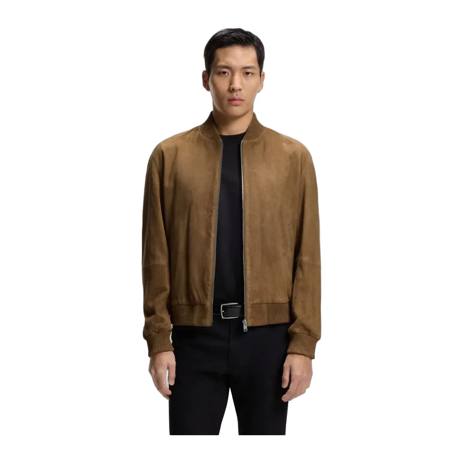 Boss Regular Fit Jacket In Suede Khaki