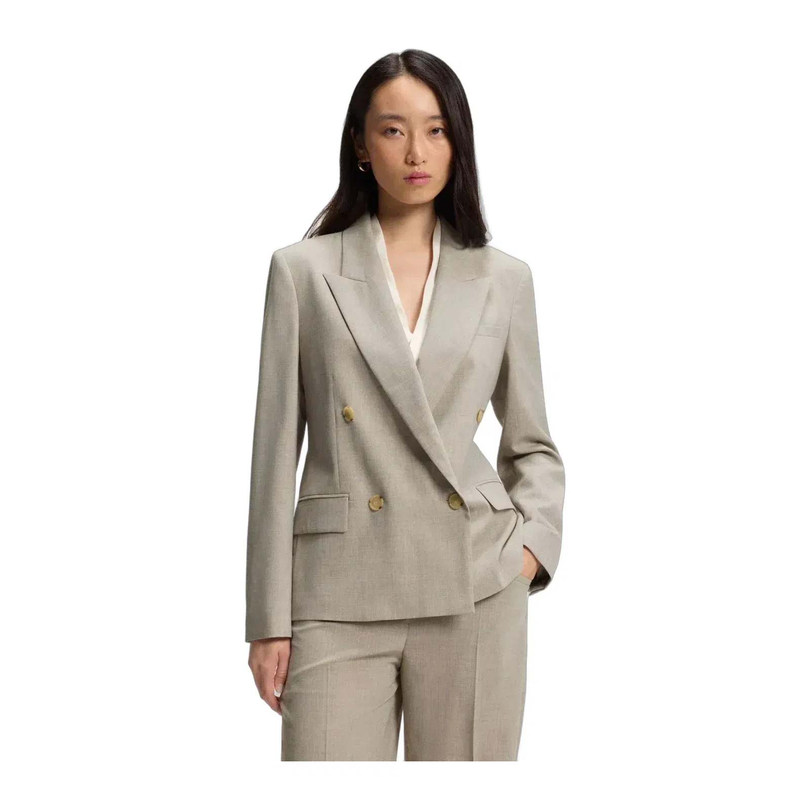Boss Regular Fit Blazer In Melange Virgin Wool Light Beige Women's