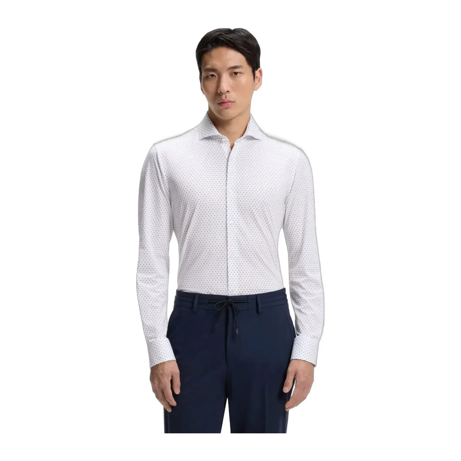 Boss Printed Slim Fit Shirt In Performance Stretch Jersey Light Blue