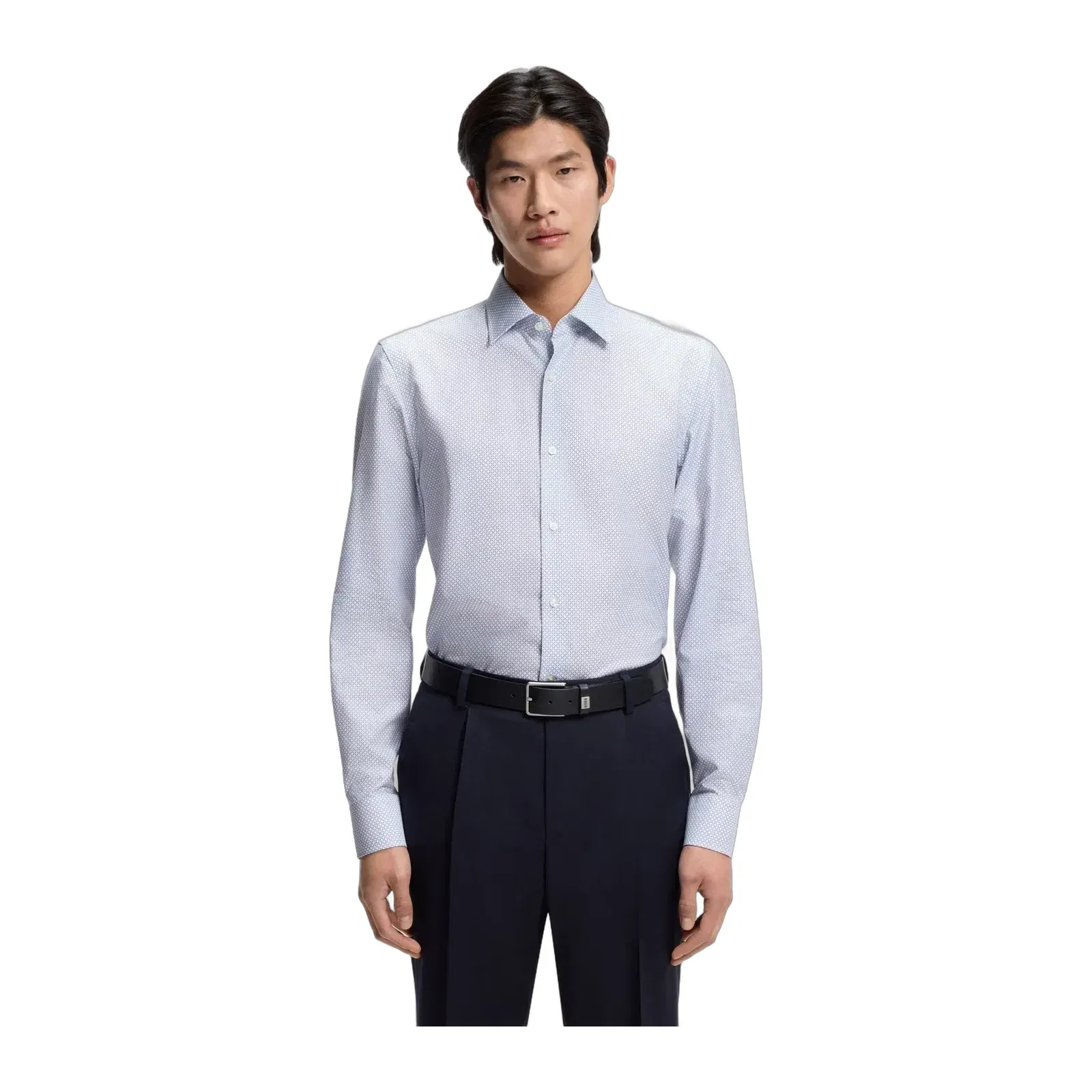 Boss Printed Slim Fit Shirt In Italian Made Twill Light Blue