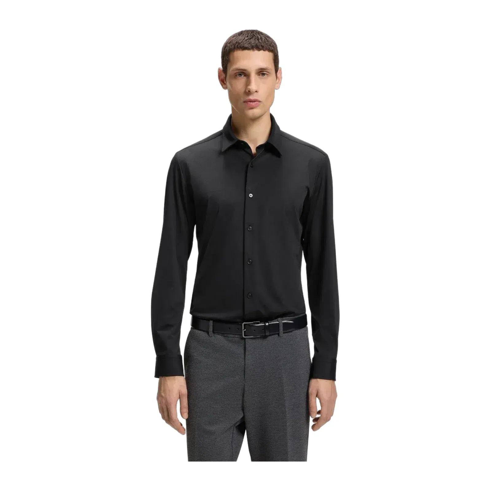 Boss Performance Stretch Slim Fit Shirt In Structured Jersey Black