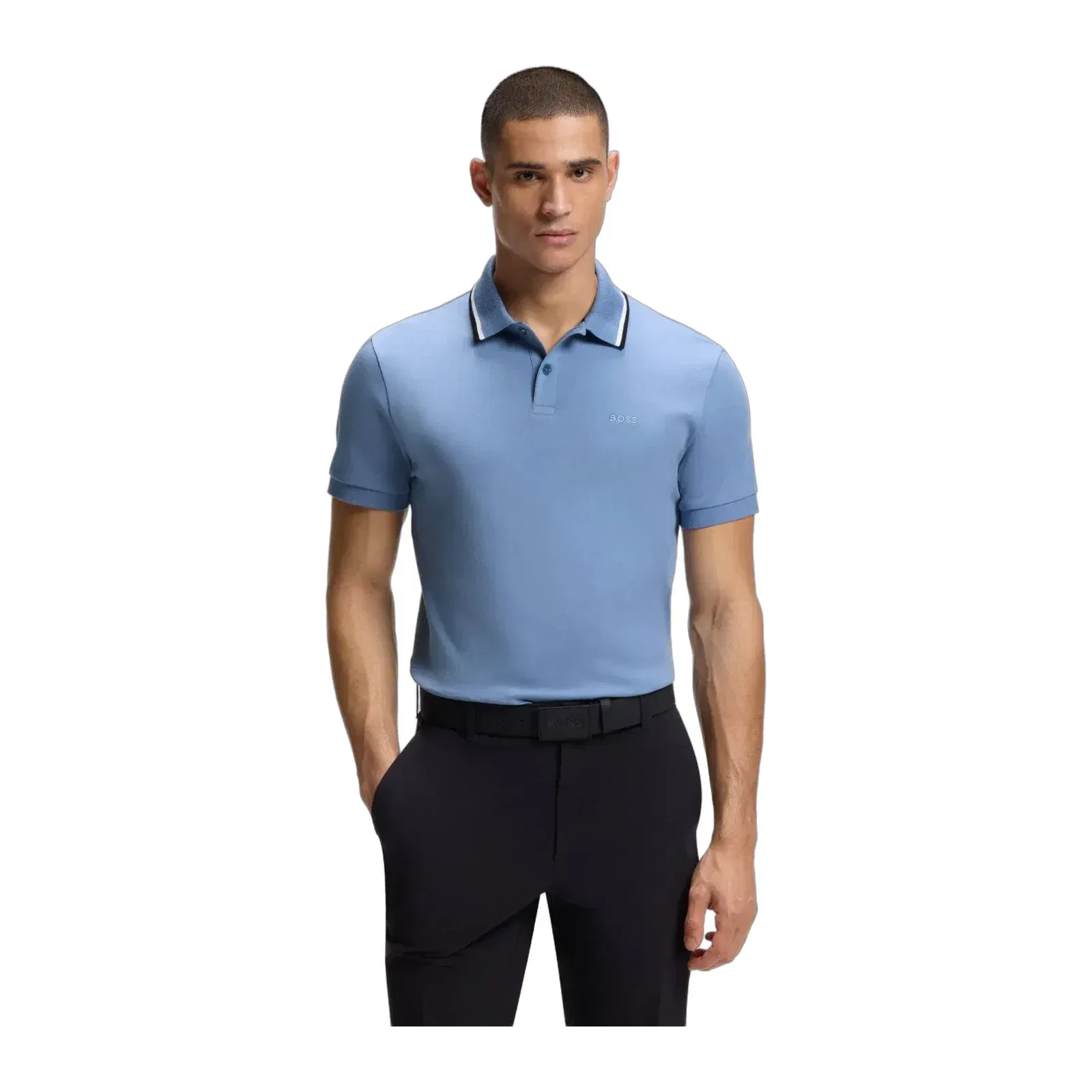 Boss Paddy Slim Fit Polo Shirt In Interlock Cotton Light Blue