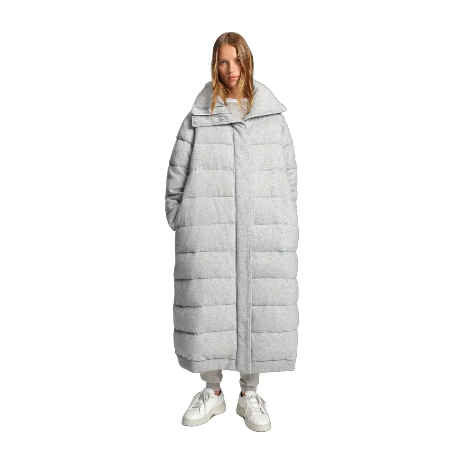 Boss Padded Coat In Virgin Wool And Cashmere Light Grey Women's