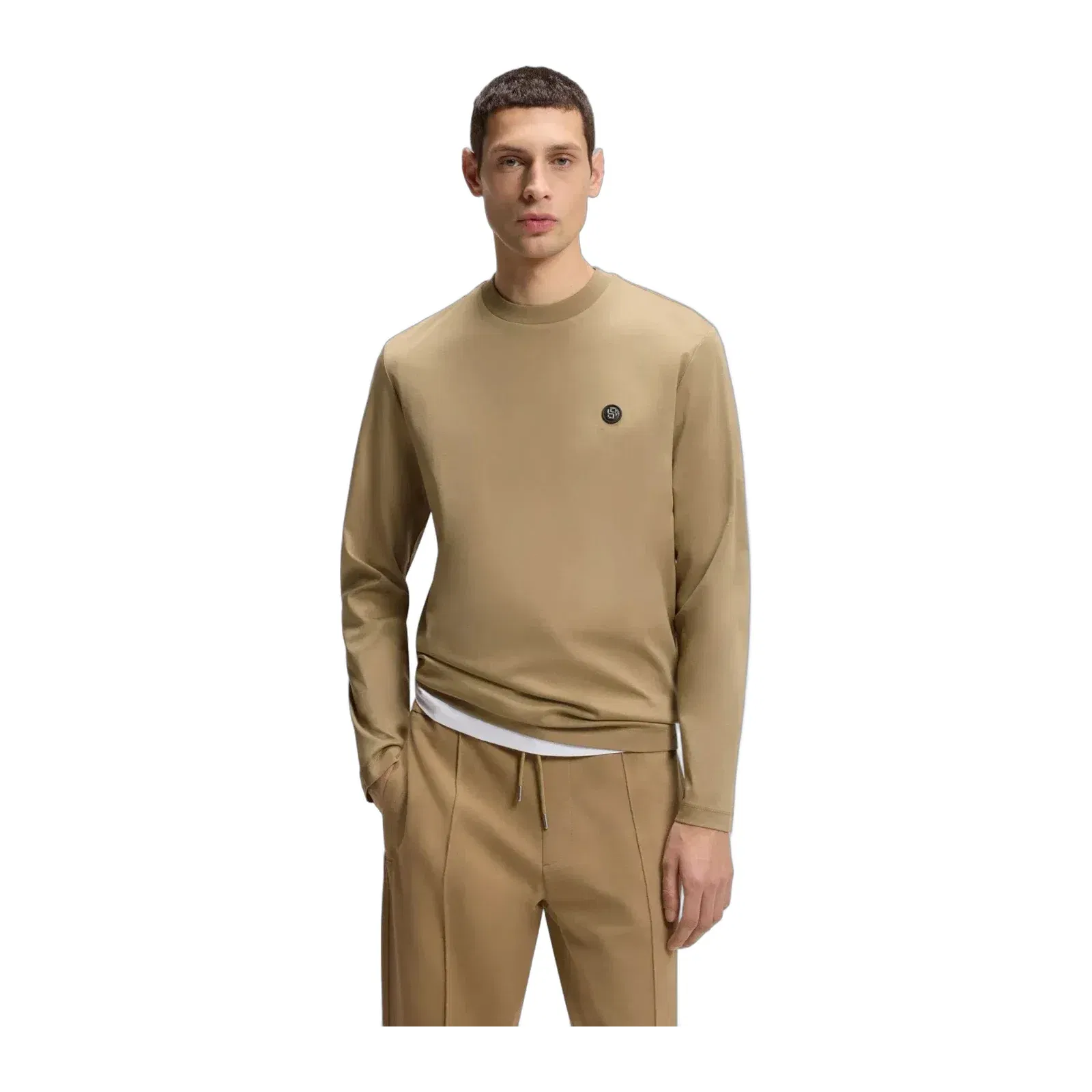 Boss Mercerised Cotton T-Shirt With Double B Monogram Khaki