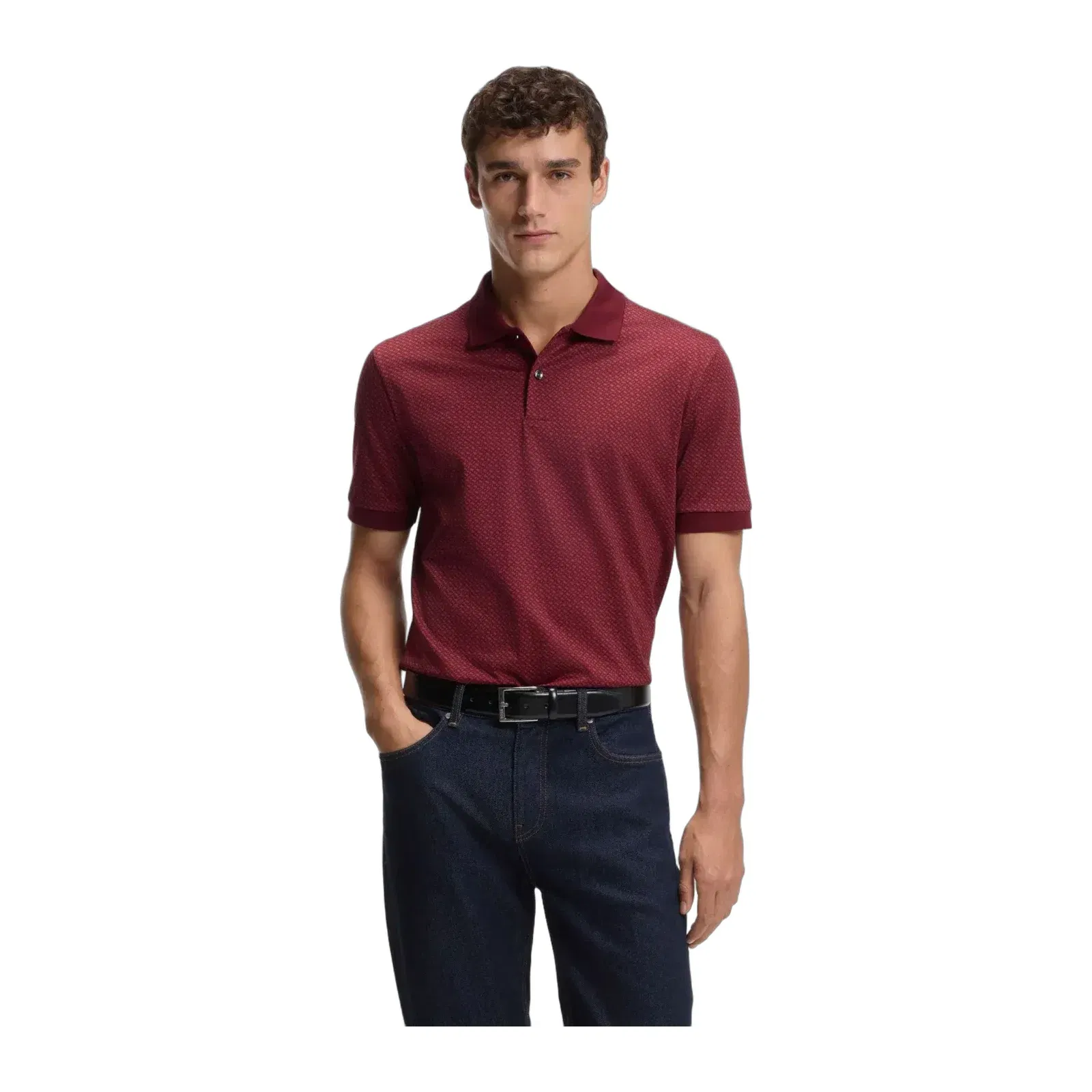 Boss Mercerised Cotton Polo Shirt With Two Tone Monograms Dark Red