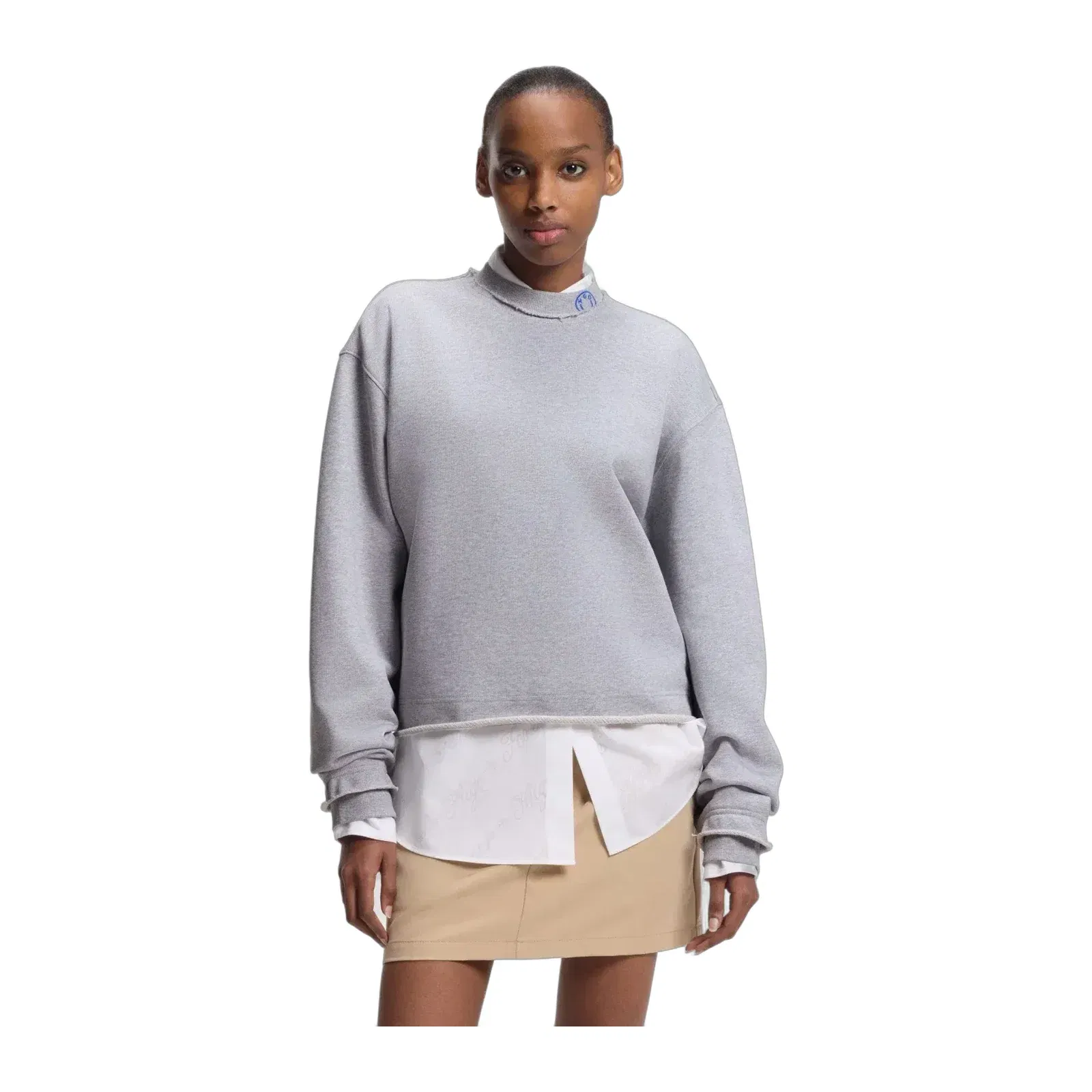 Hugo Logo Collar Sweatshirt In Cotton Terry Light Grey Women's