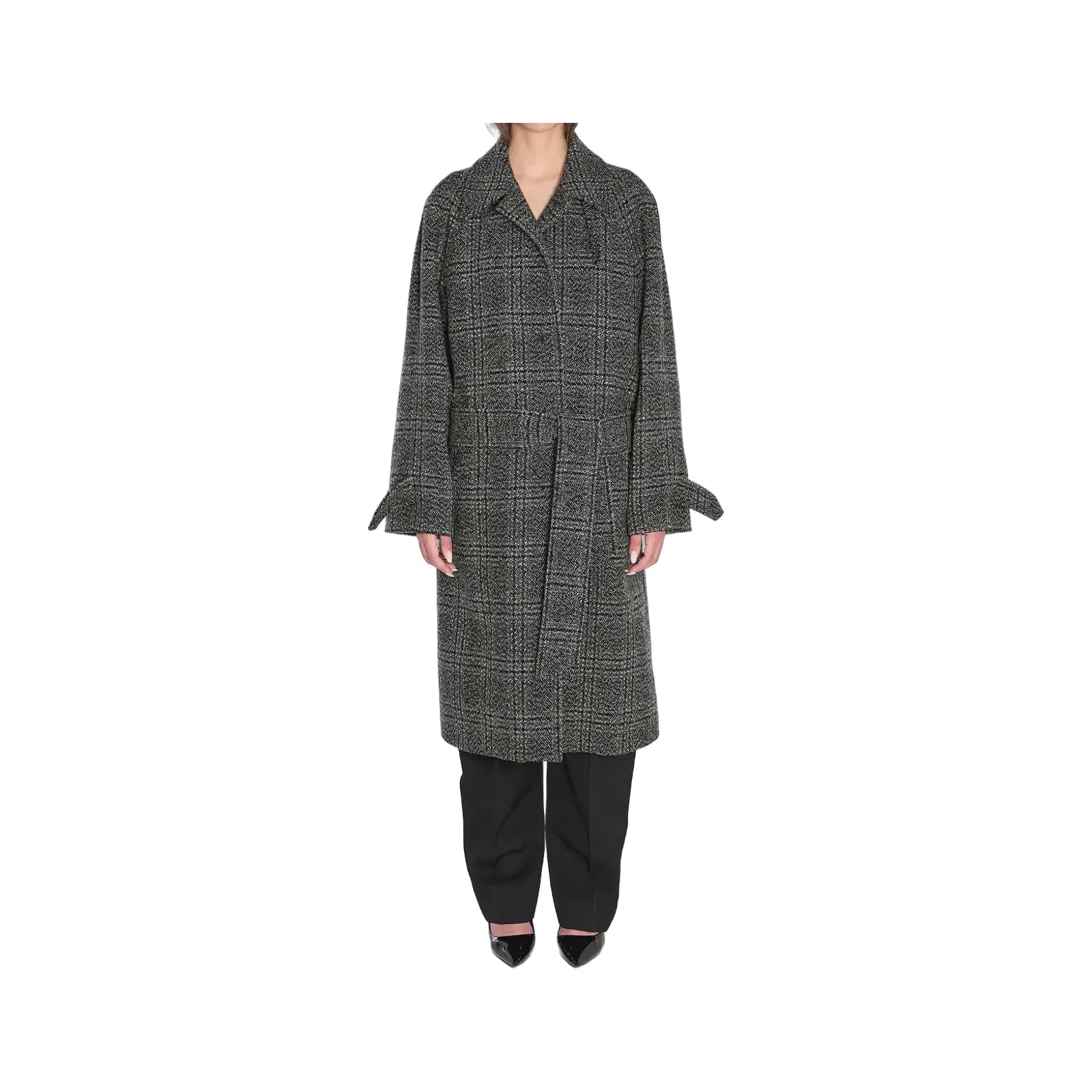 One Layer checked belted coat