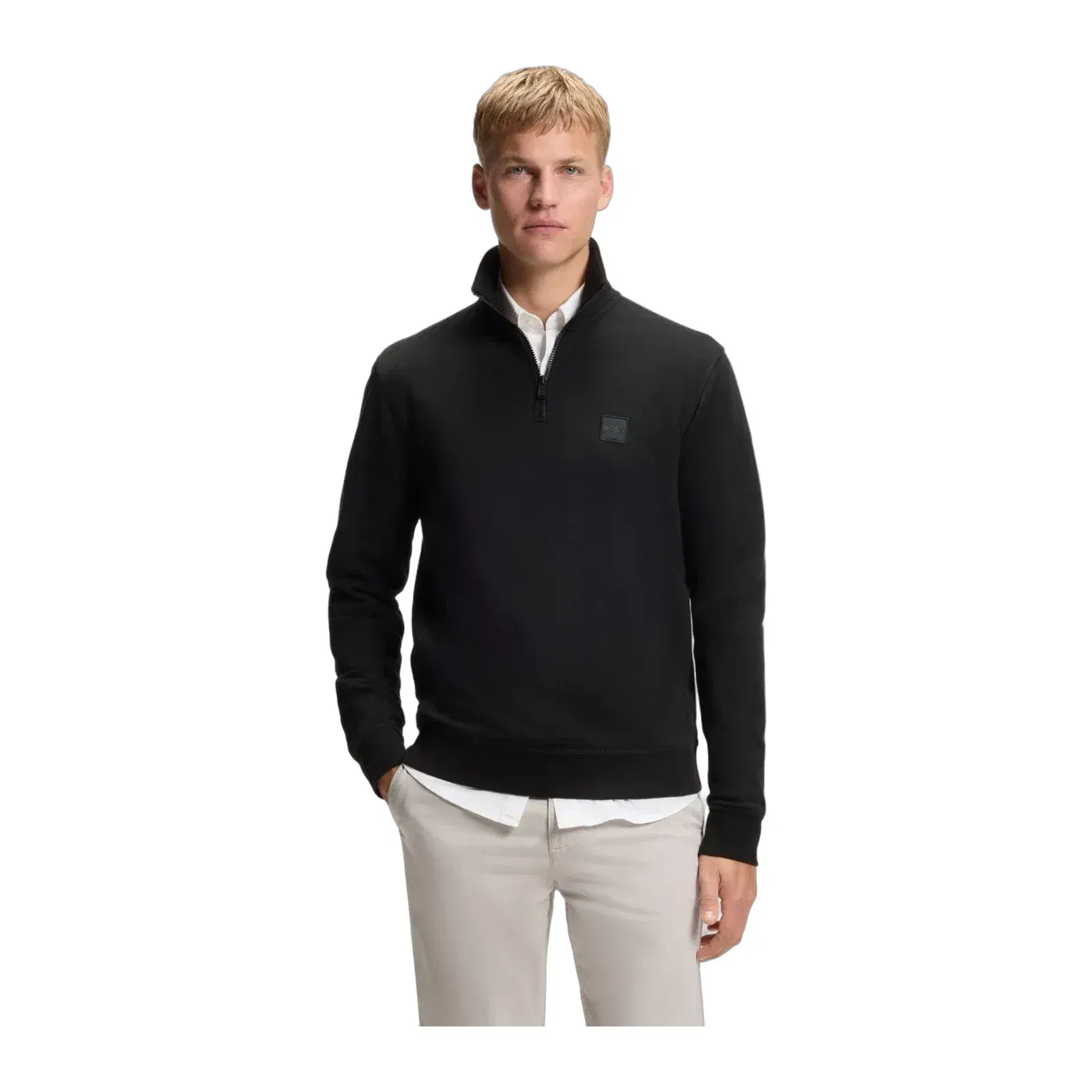 Boss Cotton Terry Sweatshirt With Zipper Collar Black