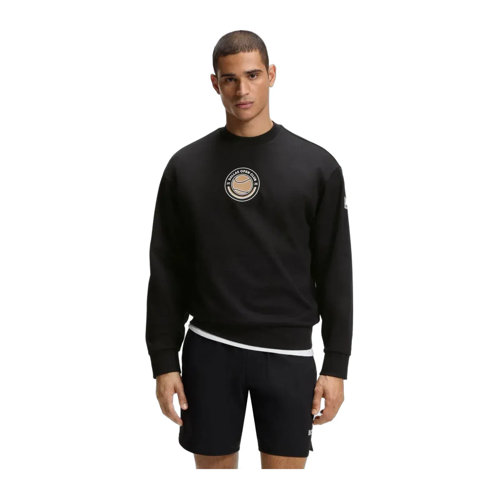 Boss Cotton Terry Sweatshirt With Tennis Artwork Black