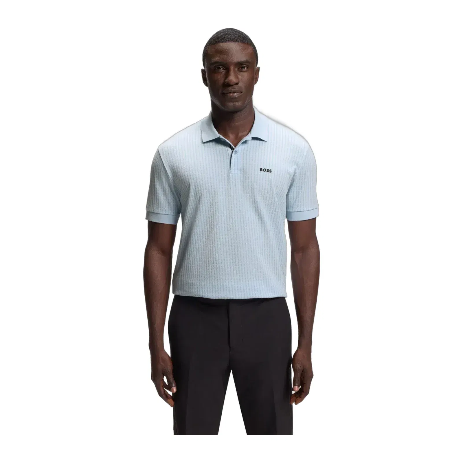 Boss Cotton Piqu Polo Shirt With All Over Print Light Blue
