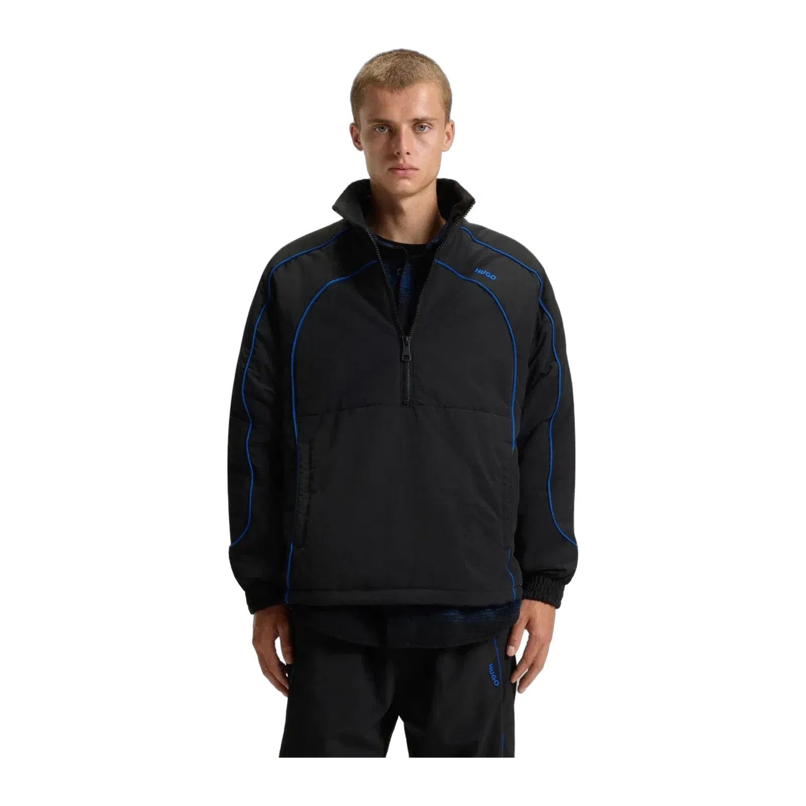 Hugo Contrast Piping Jacket With Water Repellent Finish Black