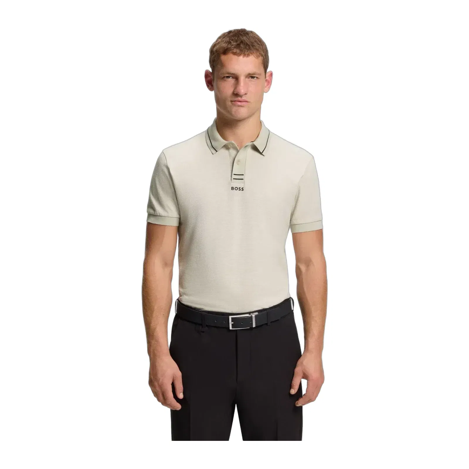 Boss Centred Logo Slim Fit Polo Shirt In Cotton Piqu Light Beige