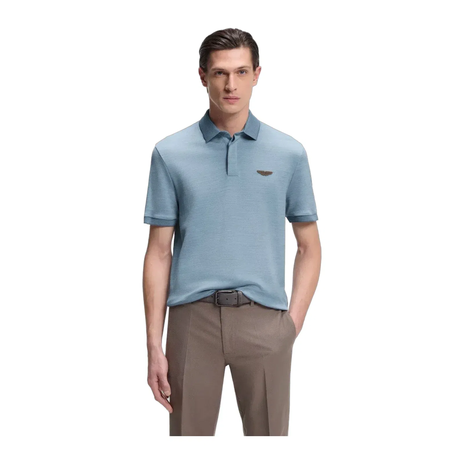 Boss X Aston Martin Polo Shirt In Wool Cotton Piqu Light Blue
