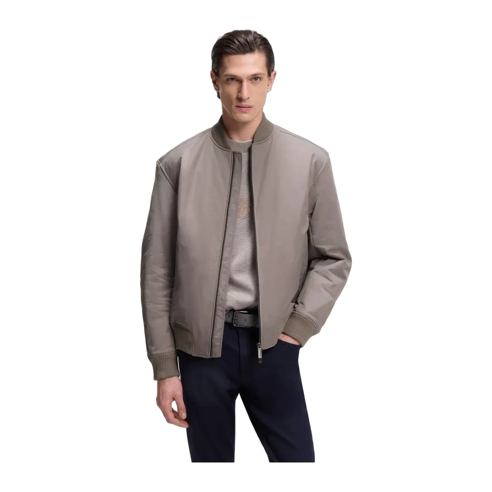 Boss X Aston Martin Bomber Jacket In Water Repellent Twill Light Grey