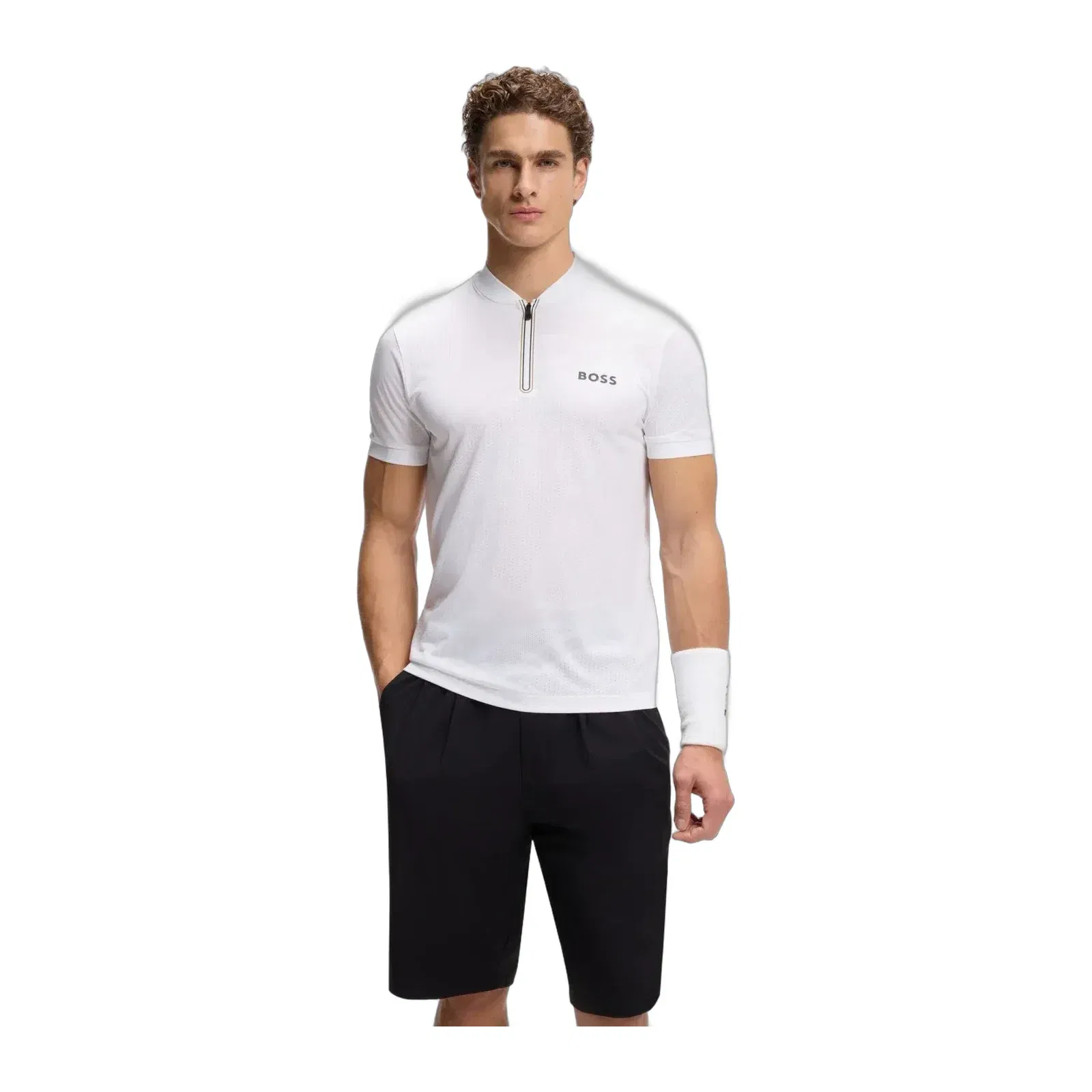 Boss Bodymapping Jersey Slim Fit Polo Shirt With Zip Neck White