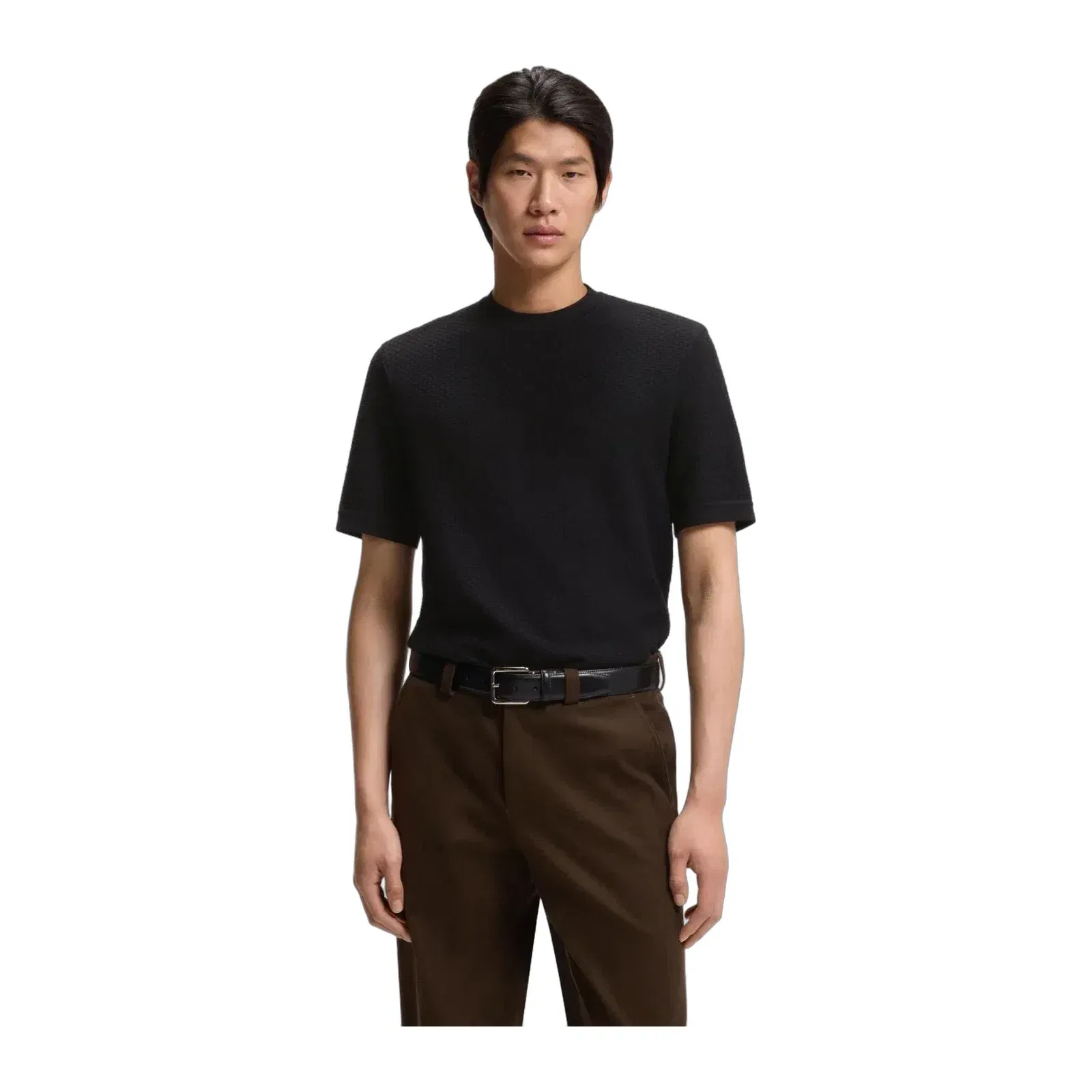 Boss Basket Weave T-Shirt In Mercerised Cotton Black