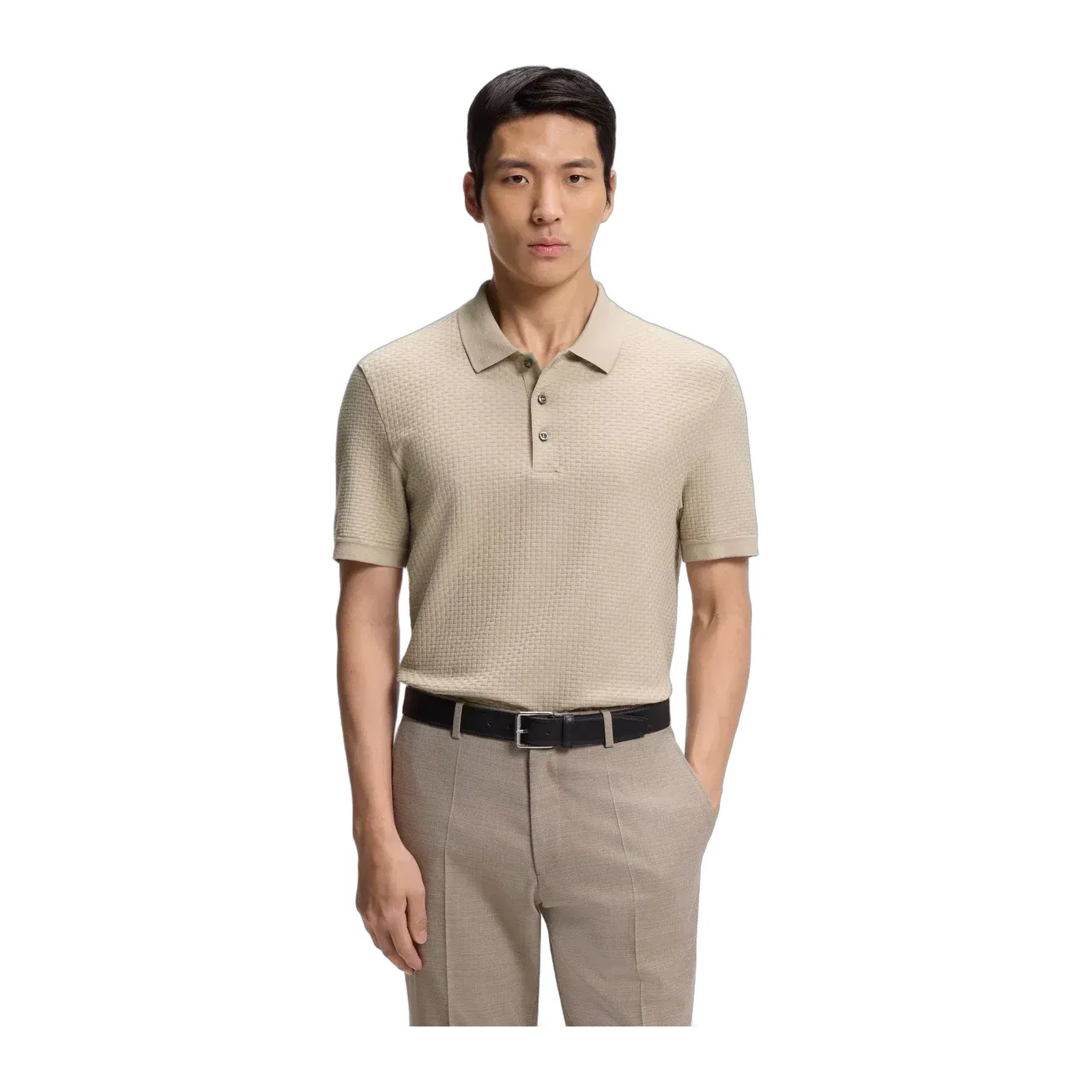 Boss Basket Weave Polo Shirt In Cotton Khaki