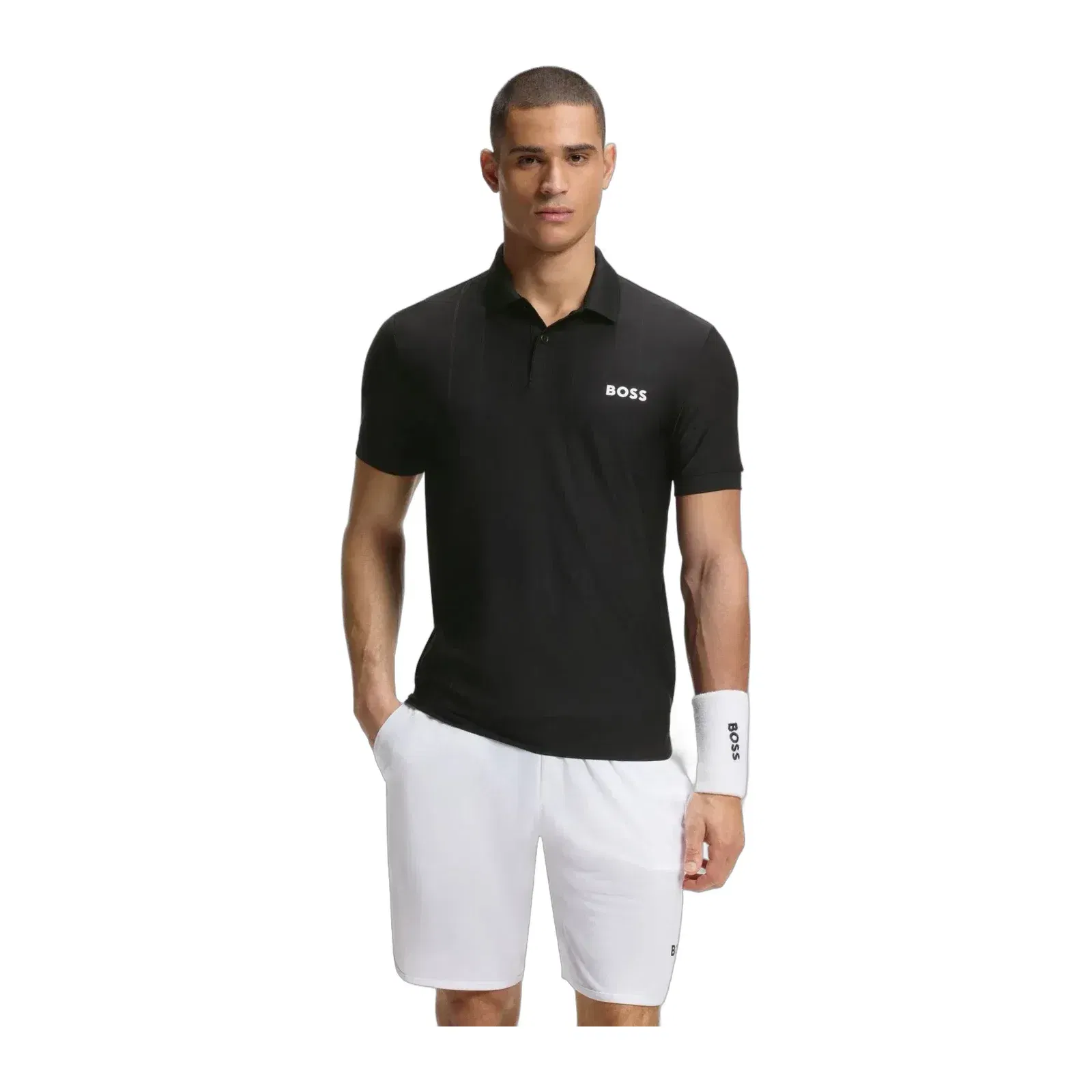 Boss Active Stripe Jersey Slim Fit Polo Shirt With Four Way Stretch Black