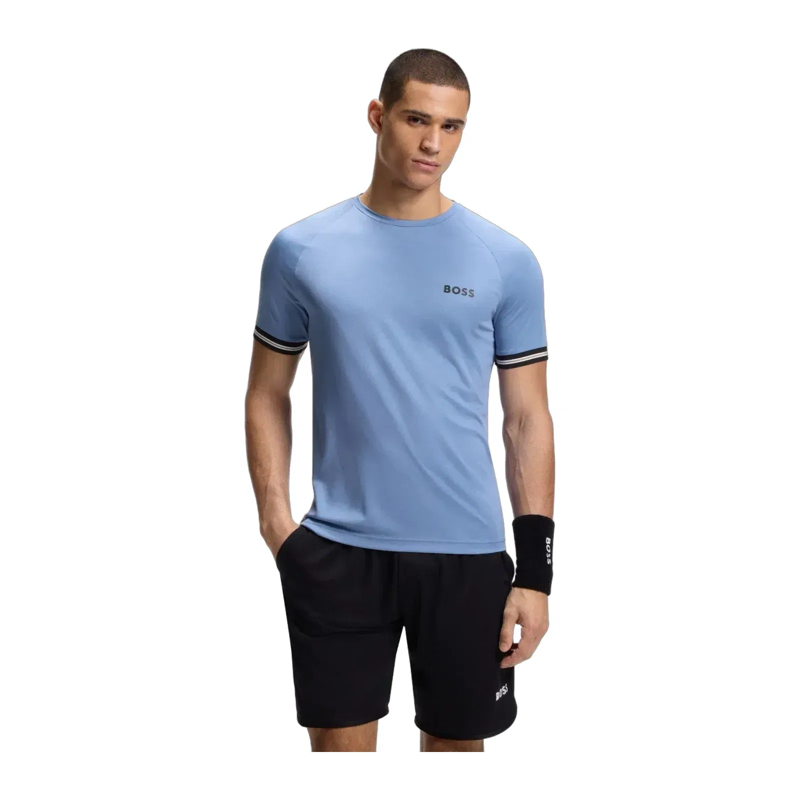 Boss Active Slim Fit T-Shirt With Tennis Ball Embossing Light Blue