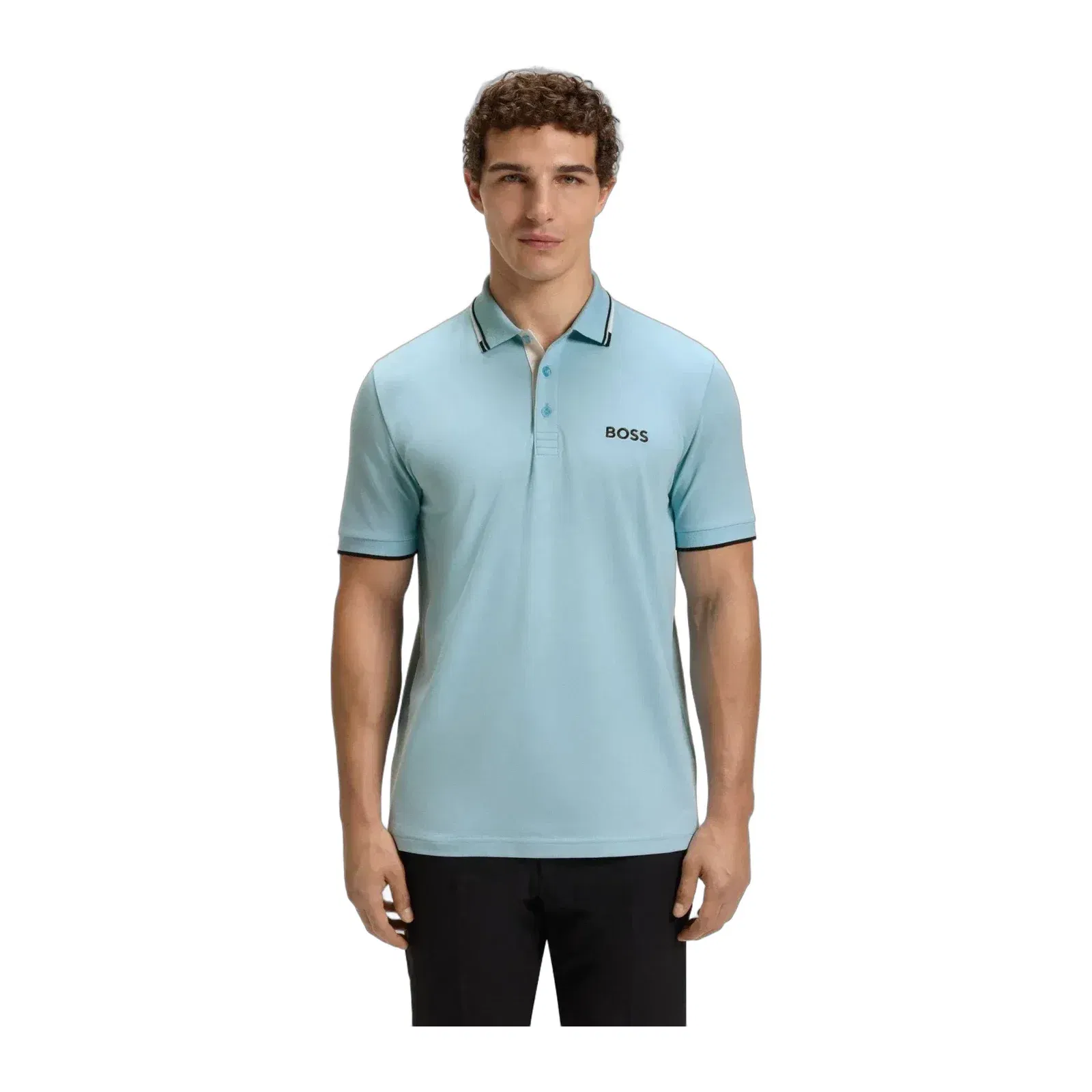 Boss Active Paddy Regular Fit Polo Shirt In Quick Dry Stretch Pique Light Blue