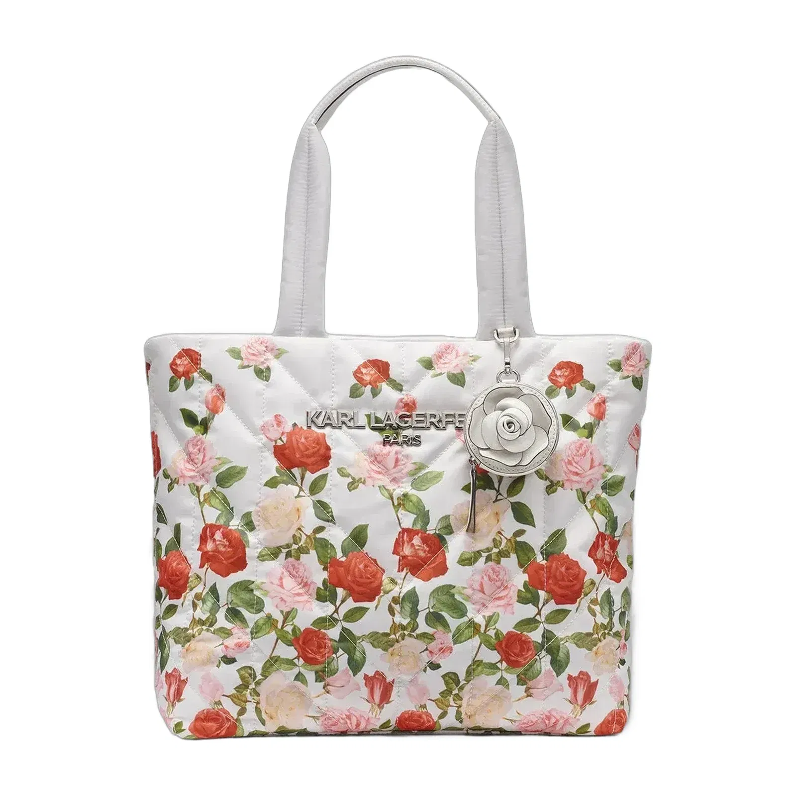 KarlLagerfeld Voyage nylon tote with flower floral white