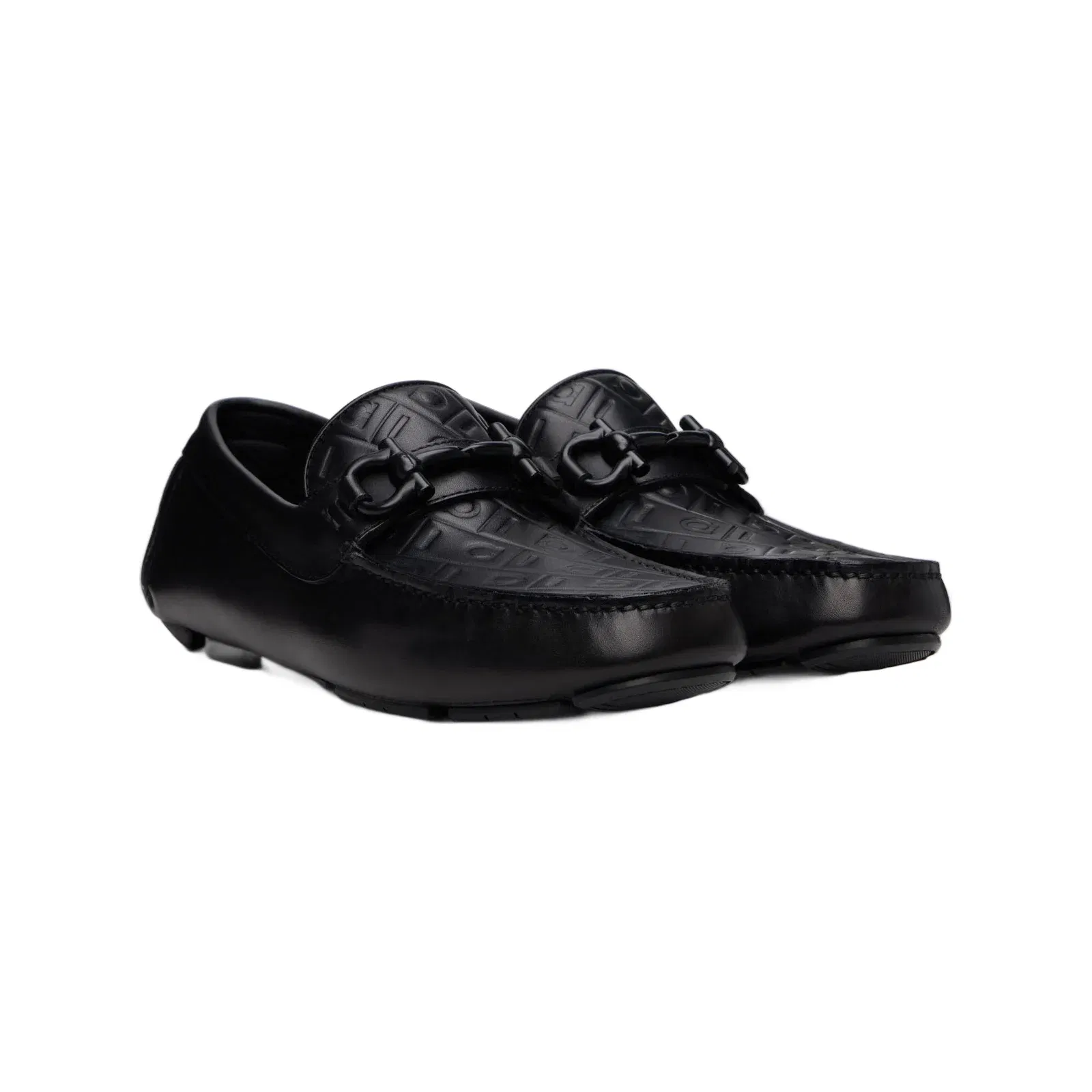 Ferragamo Black Gancini Ornament Driver Loafers