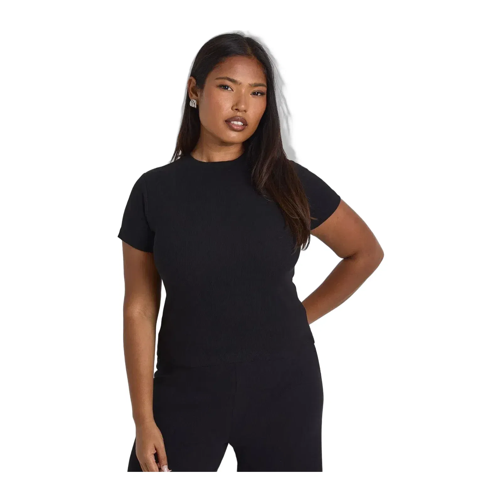 Plus Basic Rib Short Sleeve Longline Fitted Top