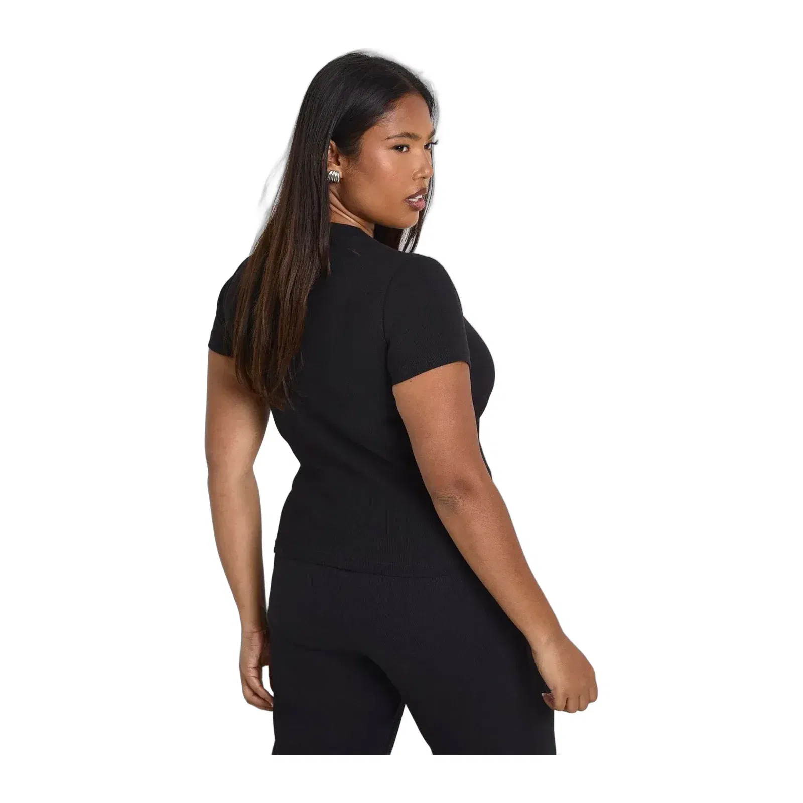 Plus Basic Rib Short Sleeve Longline Fitted Top