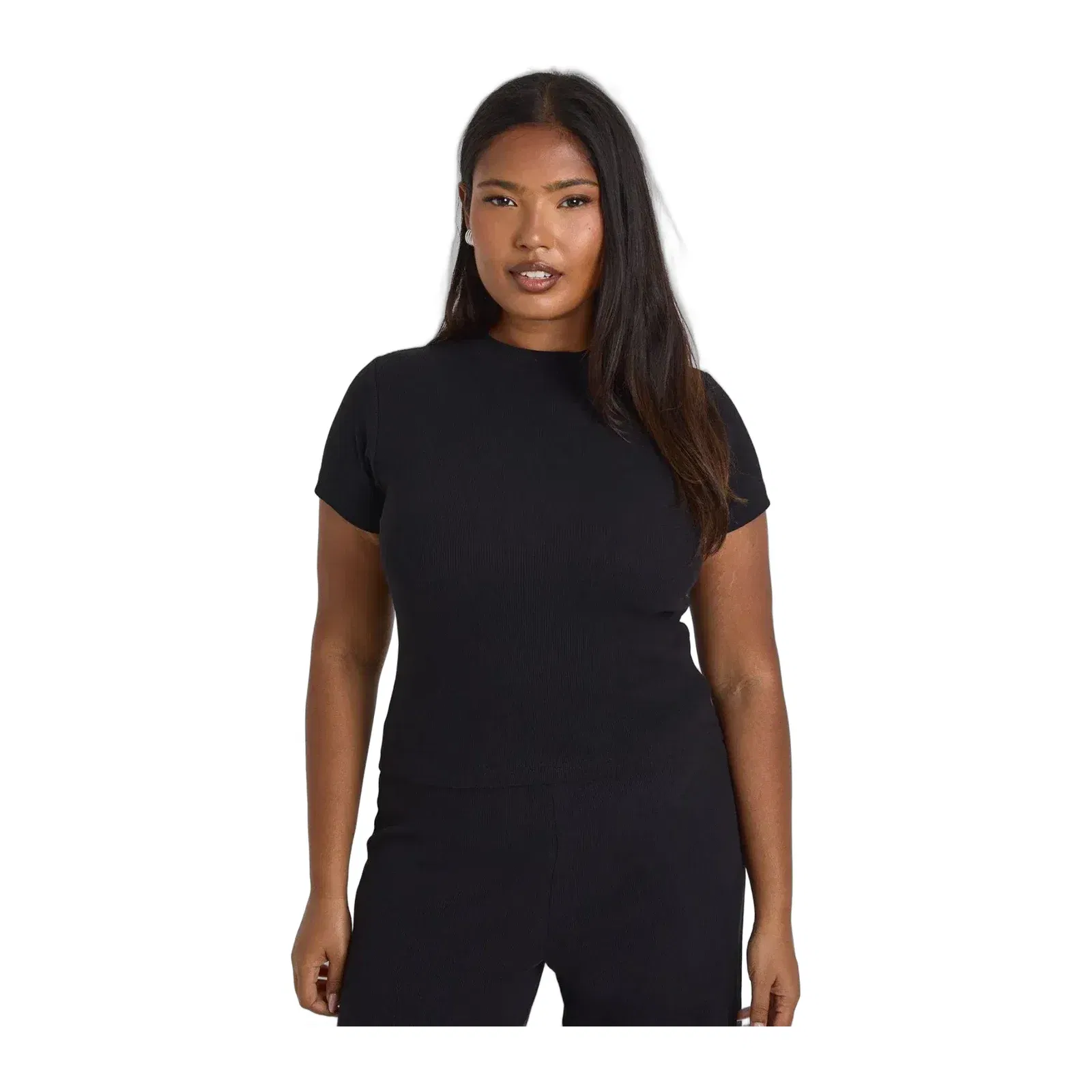 Plus Basic Rib Short Sleeve Longline Fitted Top