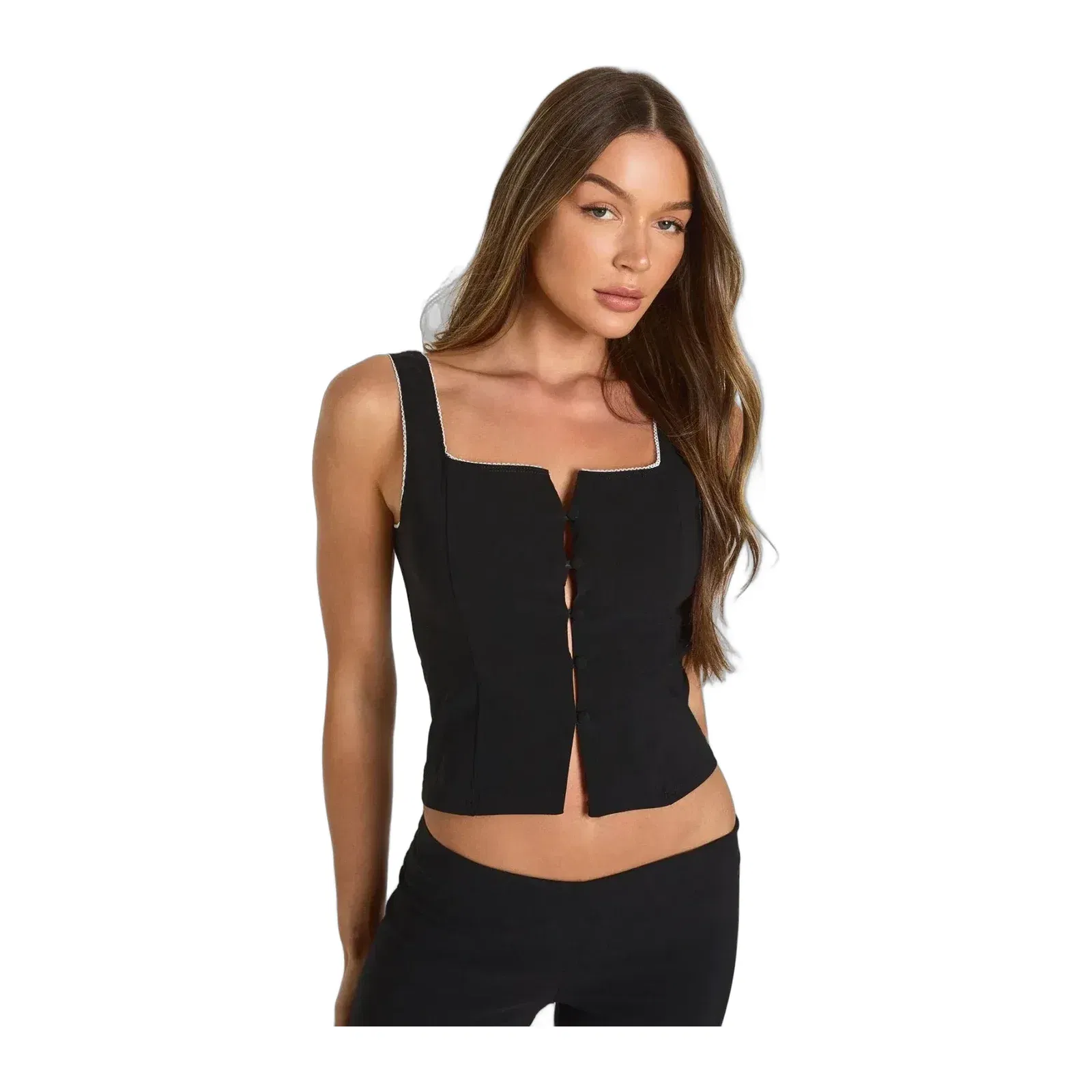 Bengaline Button Through Waistcoat With Picot Trim