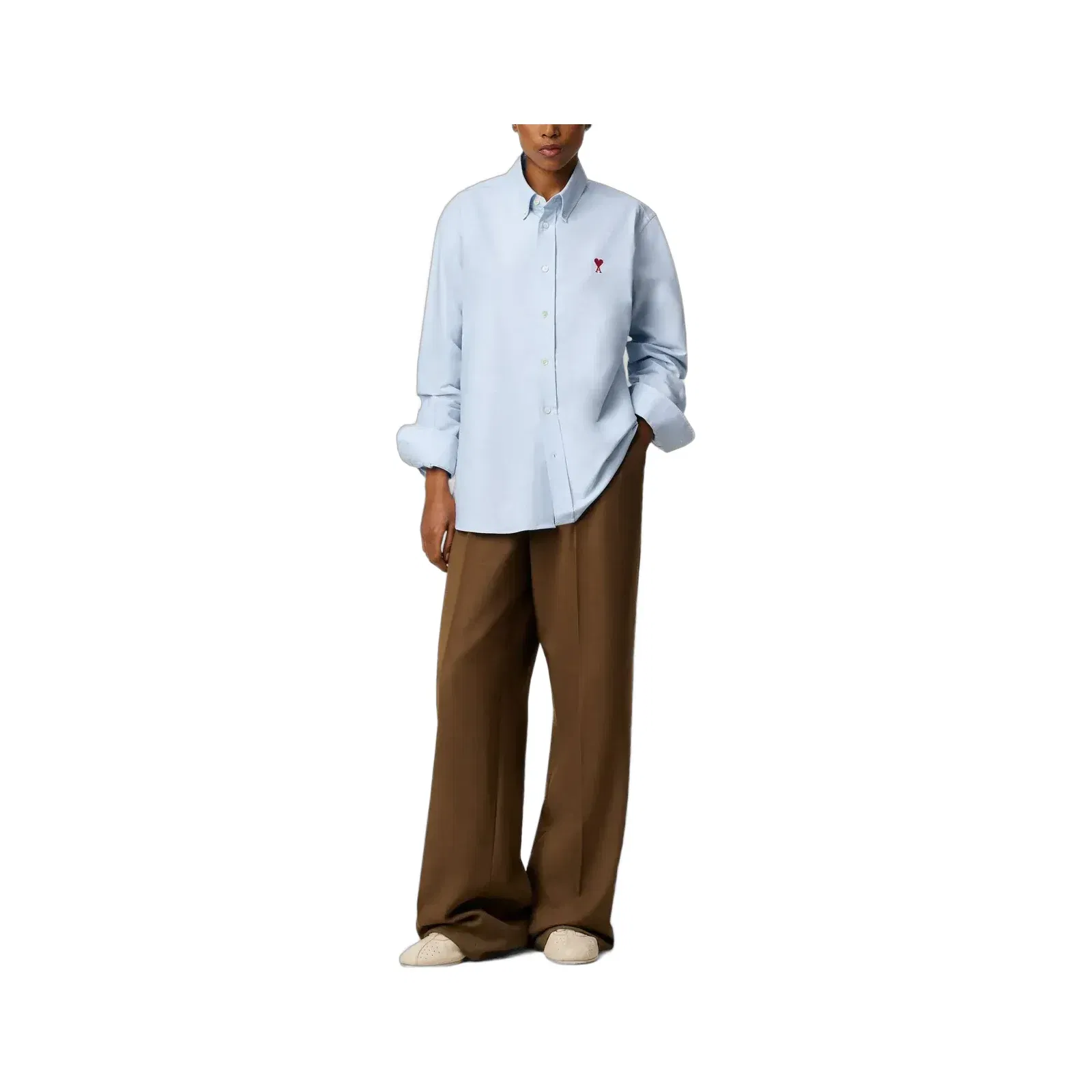 AMI Paris Ami De Coeur Button Down Cotton Shirt Sky Blue