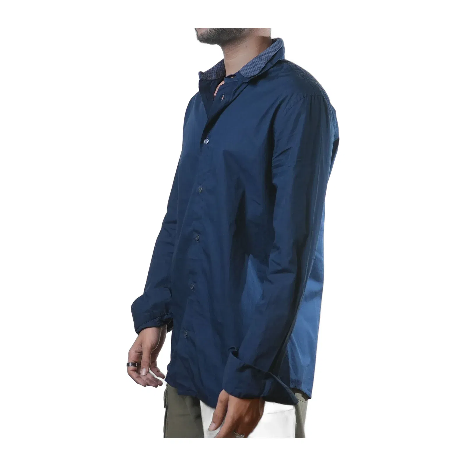 Gf Ferre Double Collared Navy Blue Shirt (S)