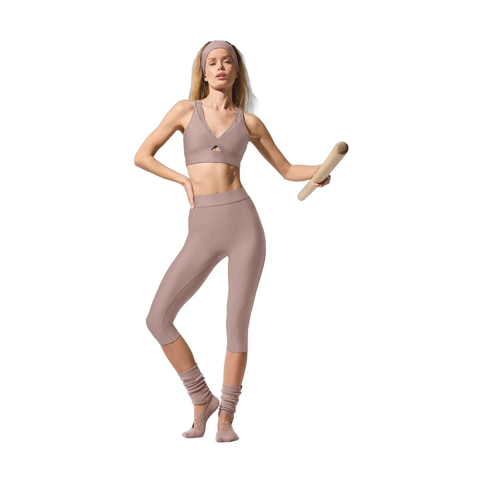 Alo Yoga Airlift Mesh High-Waist Just Right Capri - Taupe