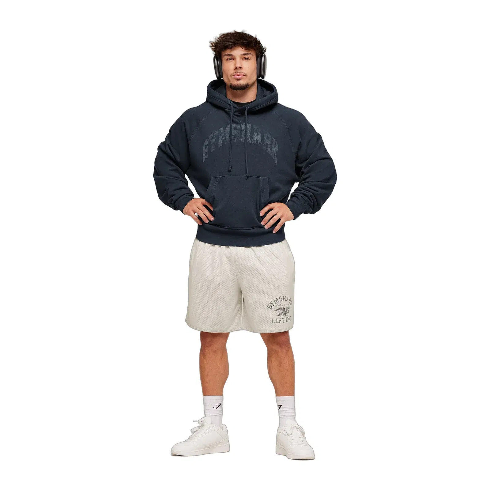 Gymshark Retro Collegiate Graphic Hoodie Heavy Blue
