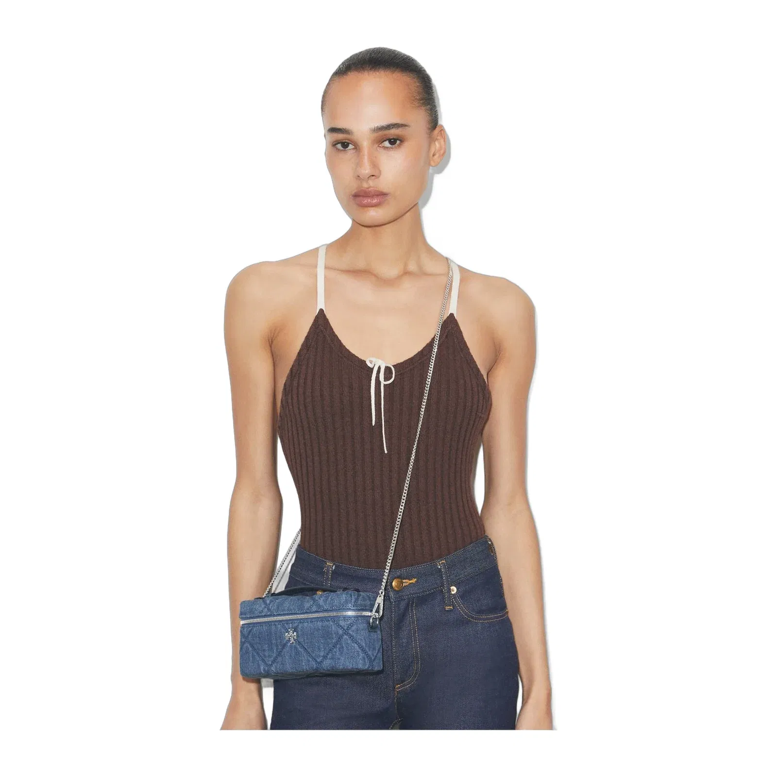 Kira Diamond Quilt Denim Vanity Case