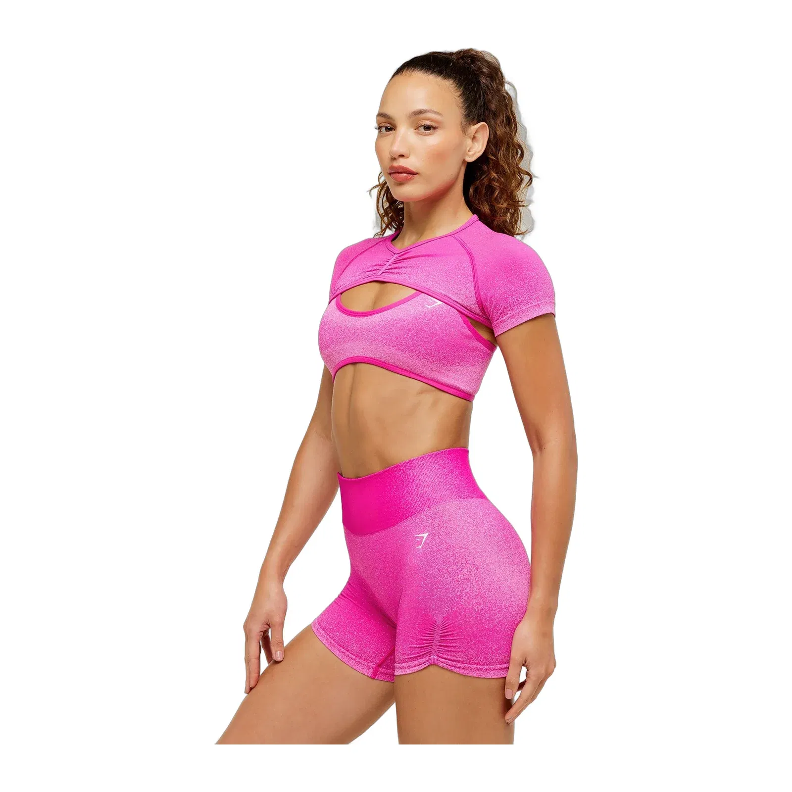 Women's Gymshark Blush Seamless Short Sleeve Shrug Super-Set Pink