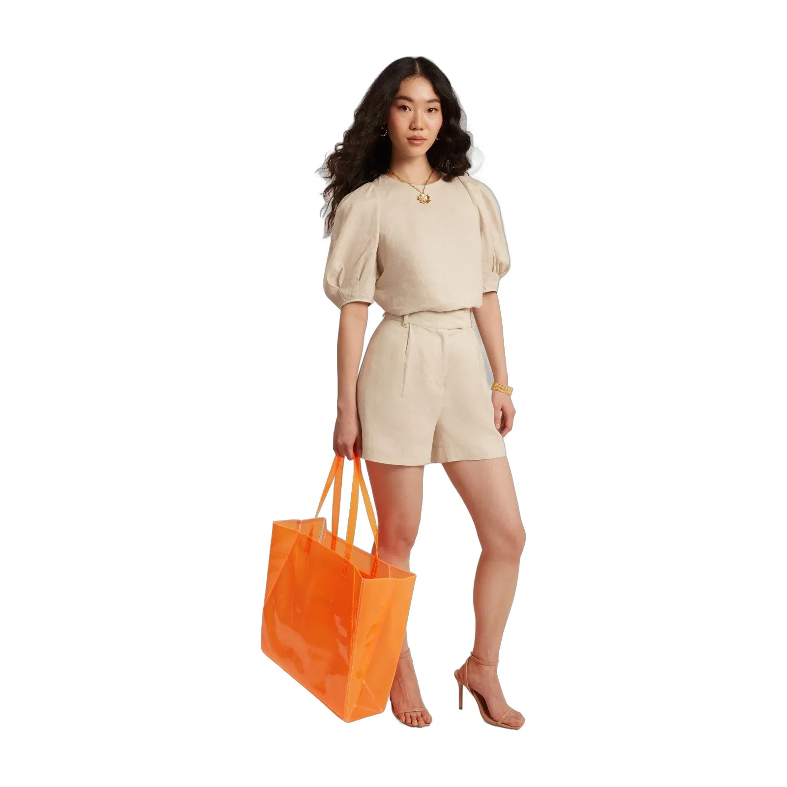 Ted Baker Vinessa Neon Vinyl Large Folding Shopper Bag Orange Women's