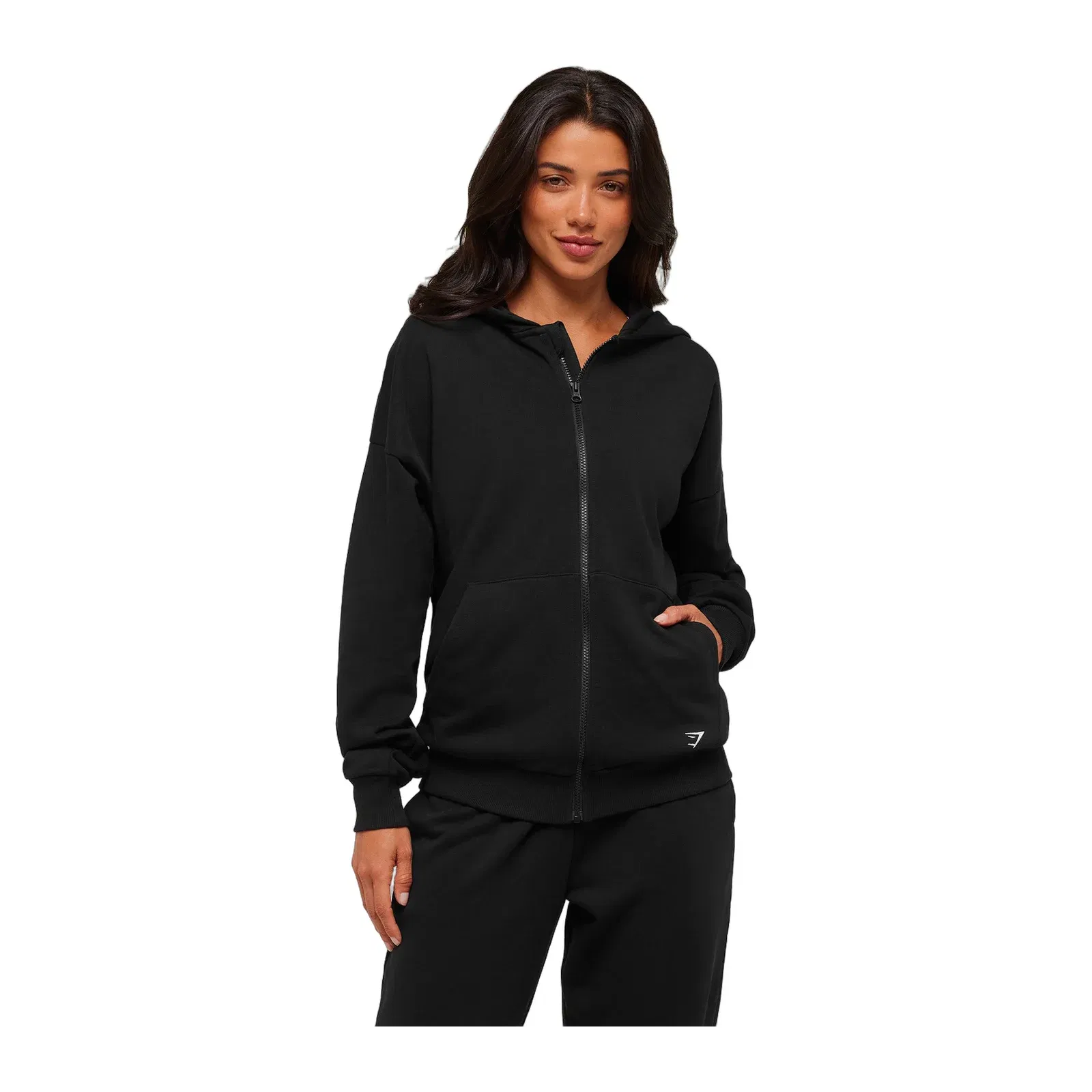 Women's Gymshark Embroidered Zip Up Hoodie Black