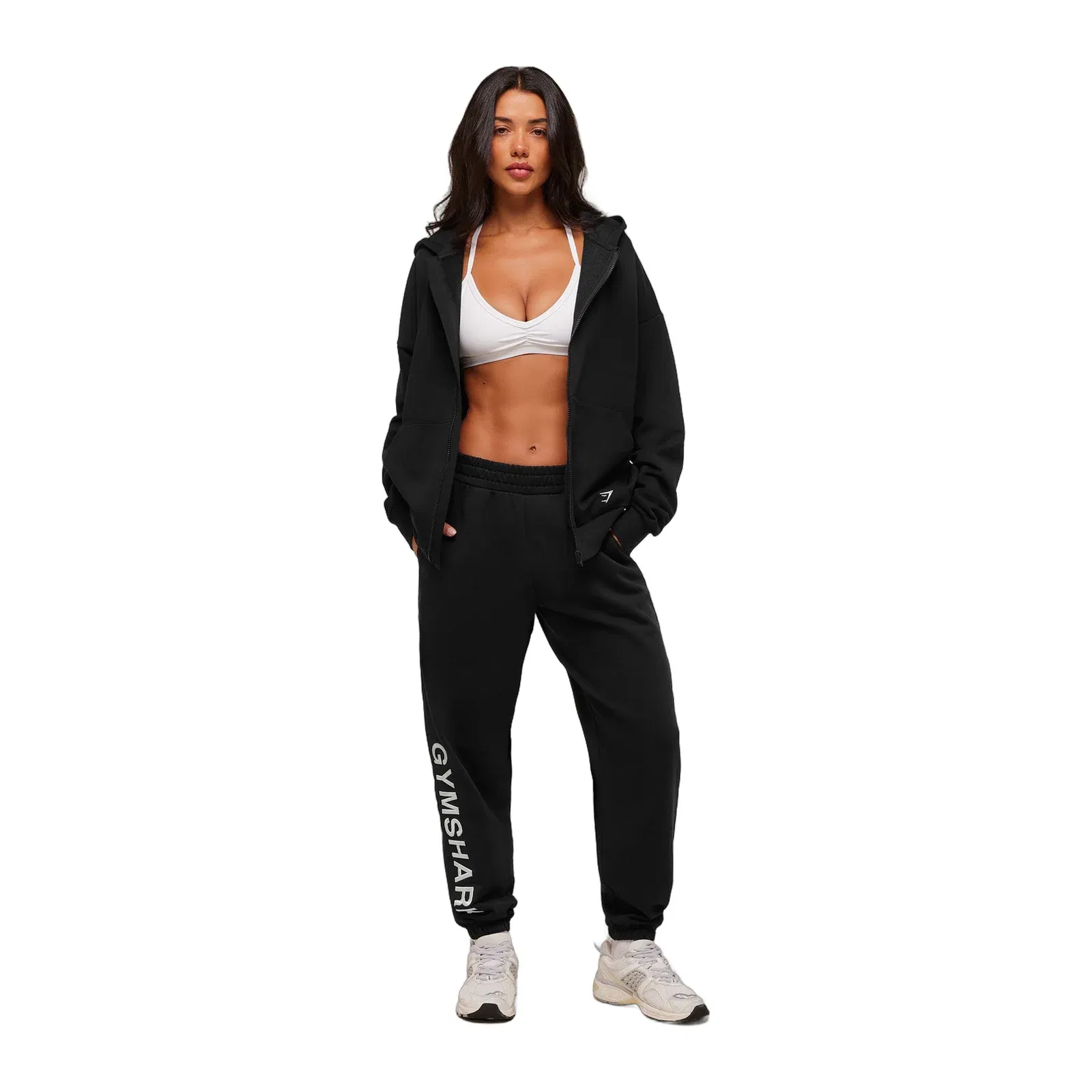 Women's Gymshark Embroidered Zip Up Hoodie Black