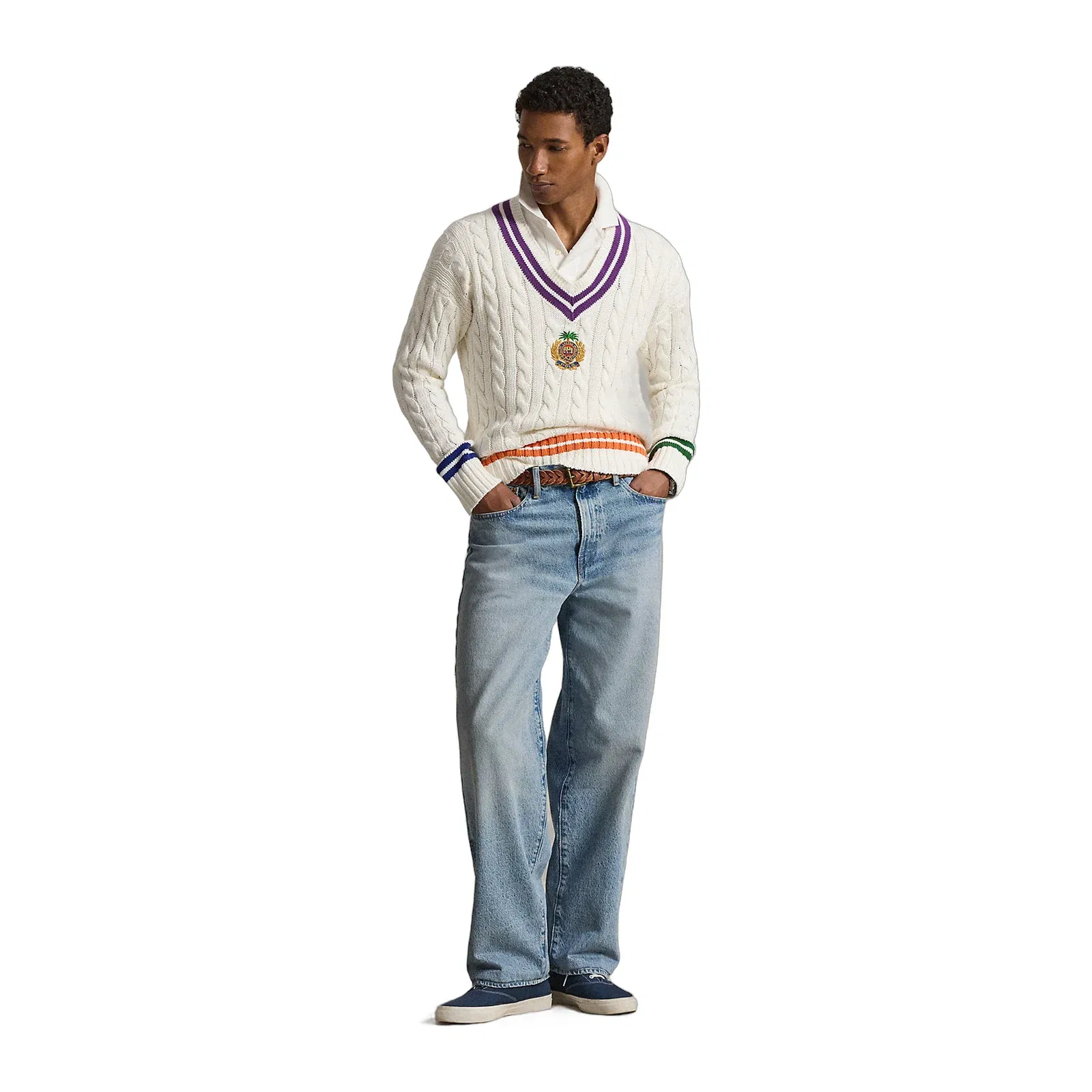 Ralph Lauren Embroidered CottonLinen Cricket Sweater