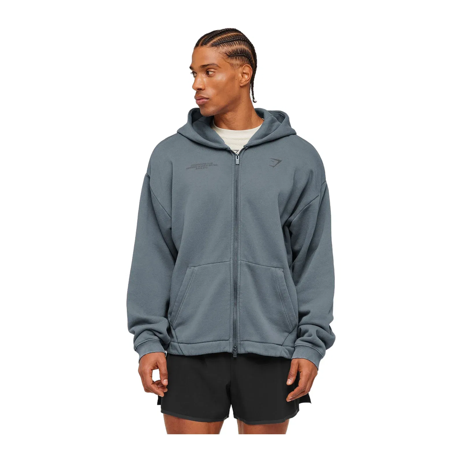 Gymshark Conditioning Club Washed Zip Through Hoodie Iron Blue