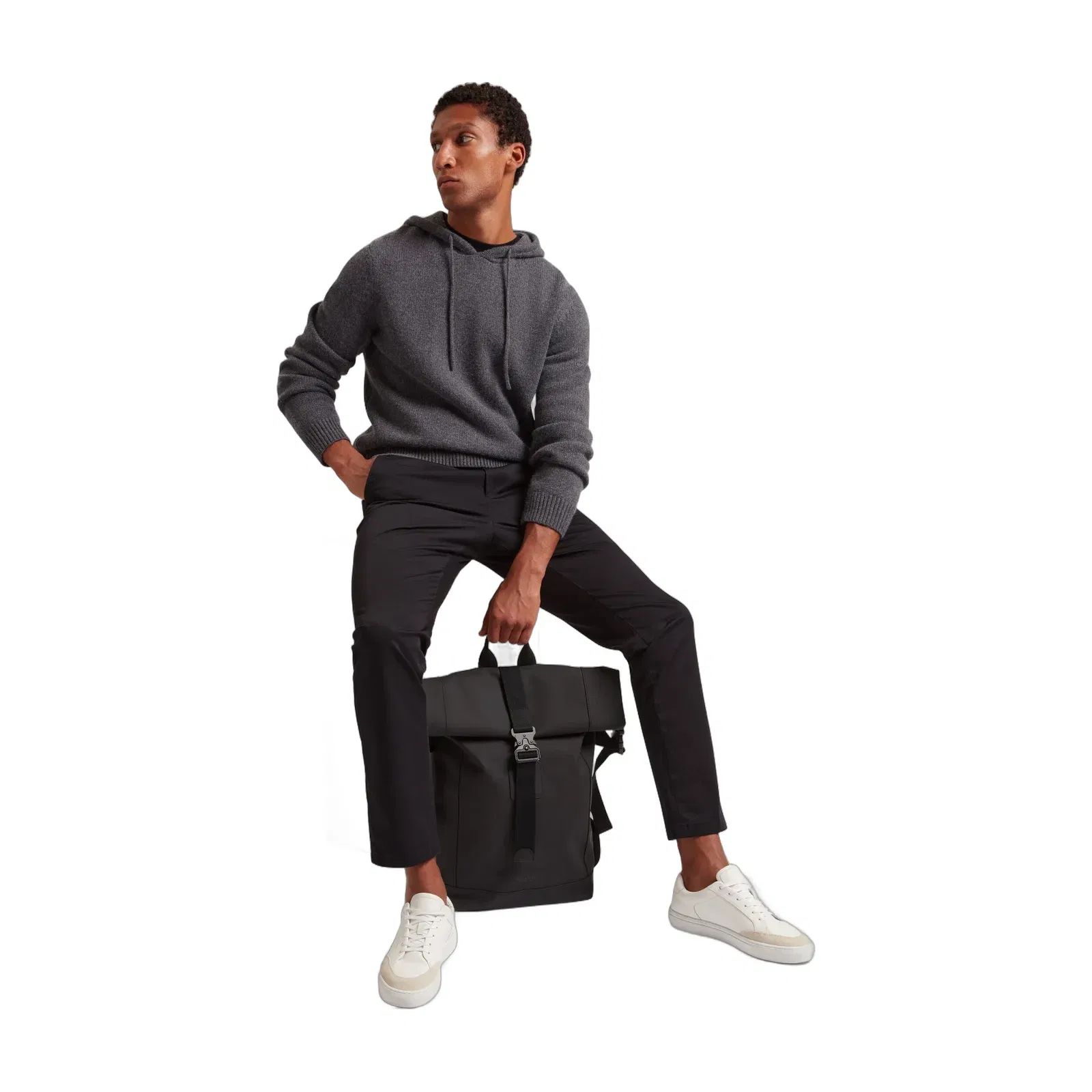 Ted Baker Rivers Rubberised Pu Roll Top Backpack Black