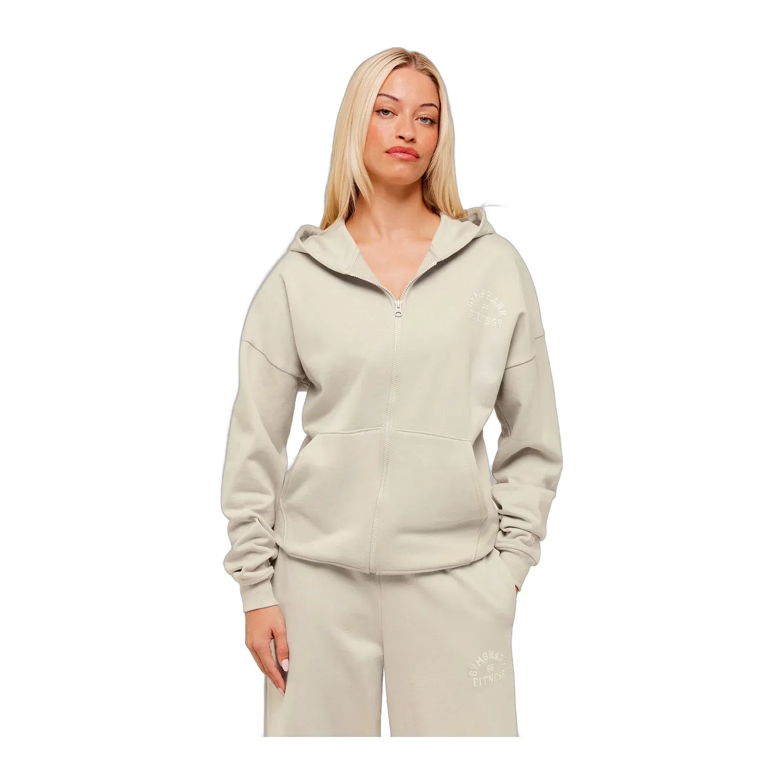 Women's Gymshark Fitness Embroidered Graphic Zip Up Hoodie Pebble Grey