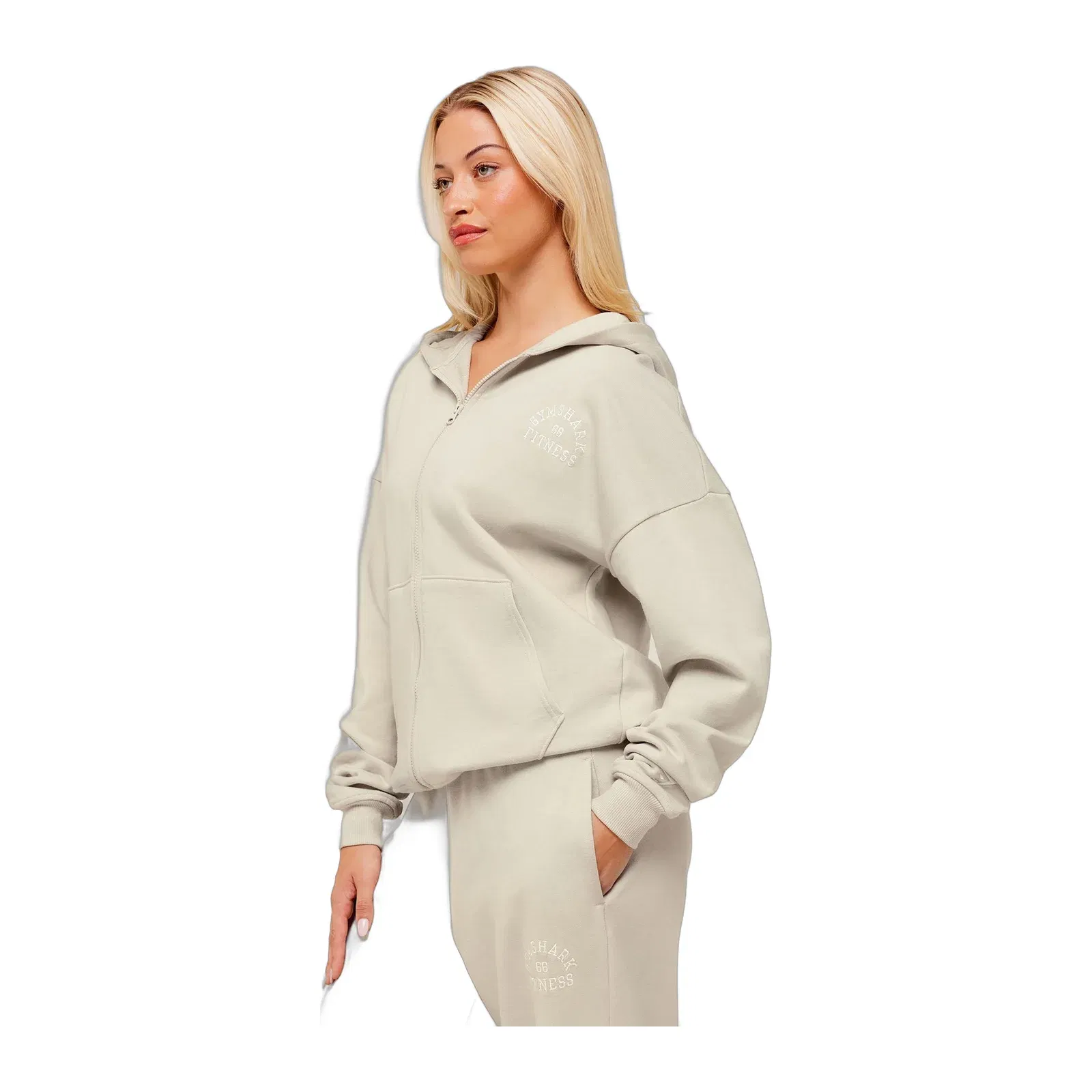 Women's Gymshark Fitness Embroidered Graphic Zip Up Hoodie Pebble Grey