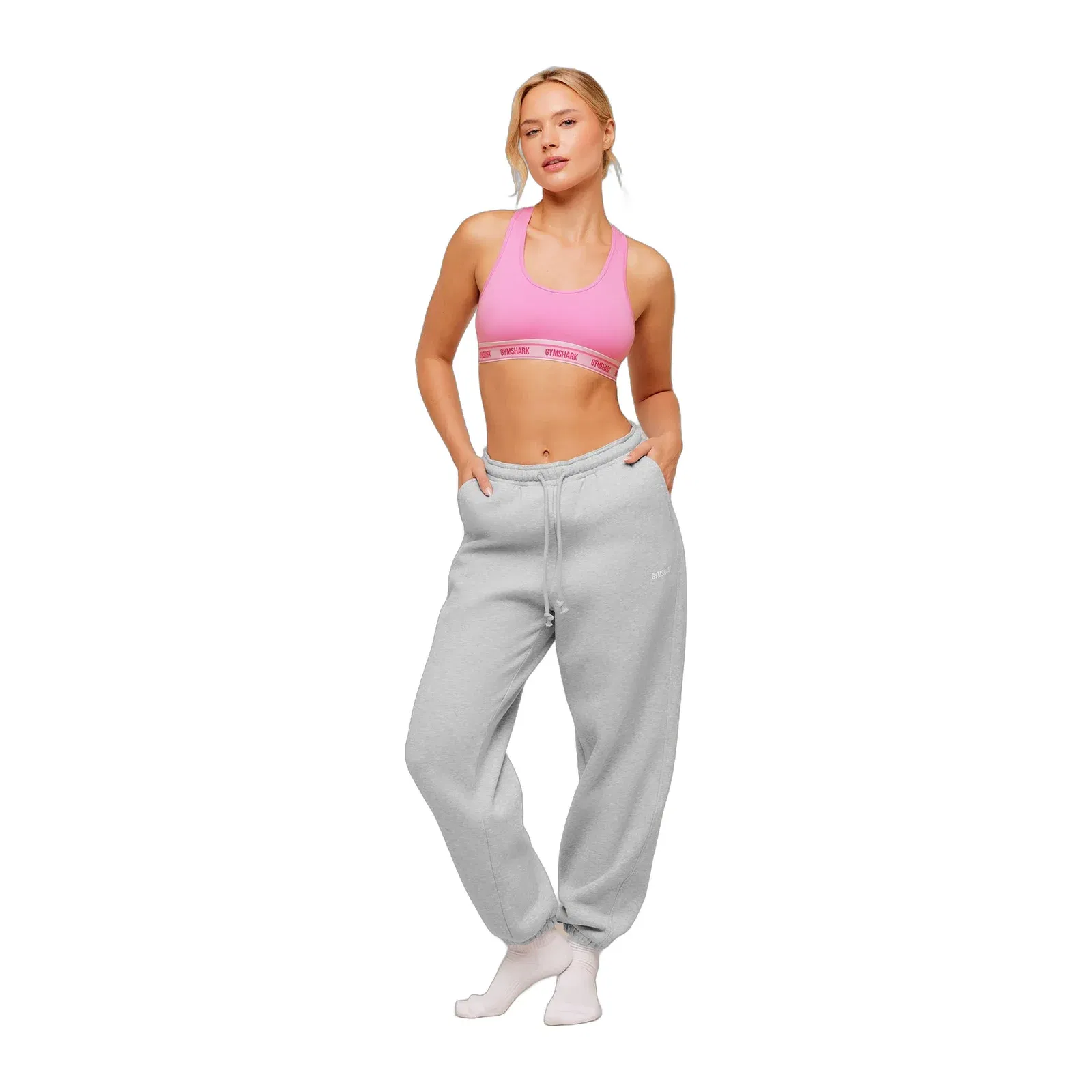 Women's Gymshark Elastic Branded Racerback Cotton Bralette Focus Pink