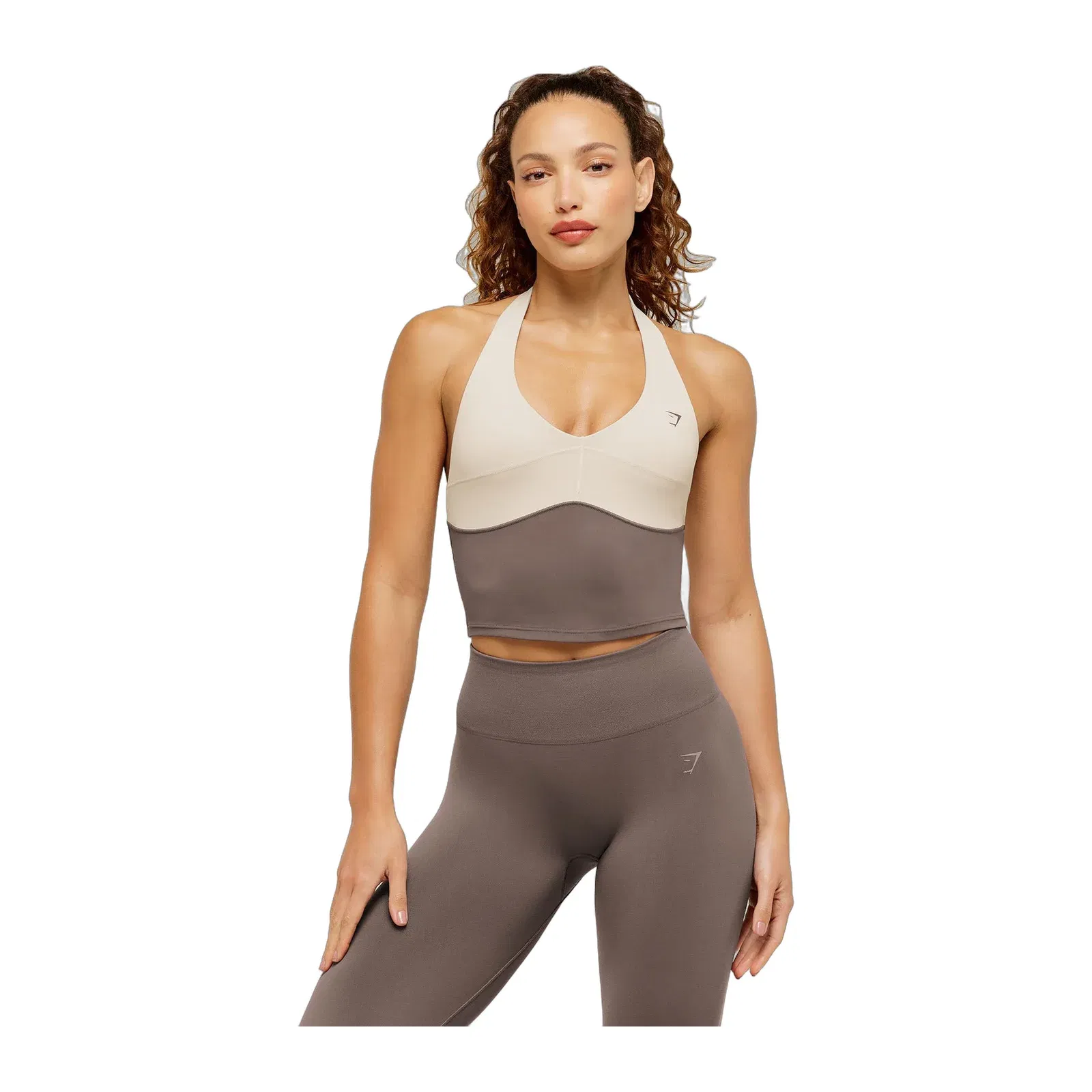 Women's Gymshark Colour Block Halter Neck Tank With Shelf Cool Brown