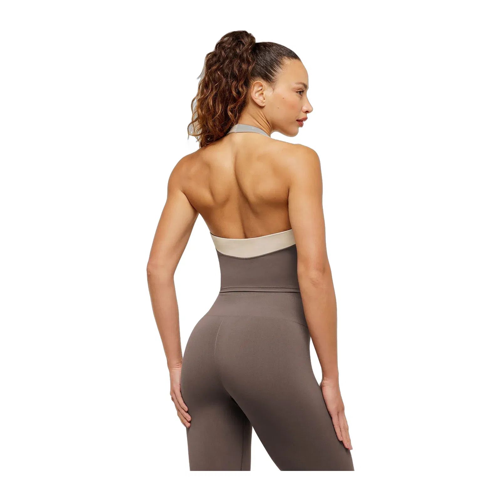 Women's Gymshark Colour Block Halter Neck Tank With Shelf Cool Brown