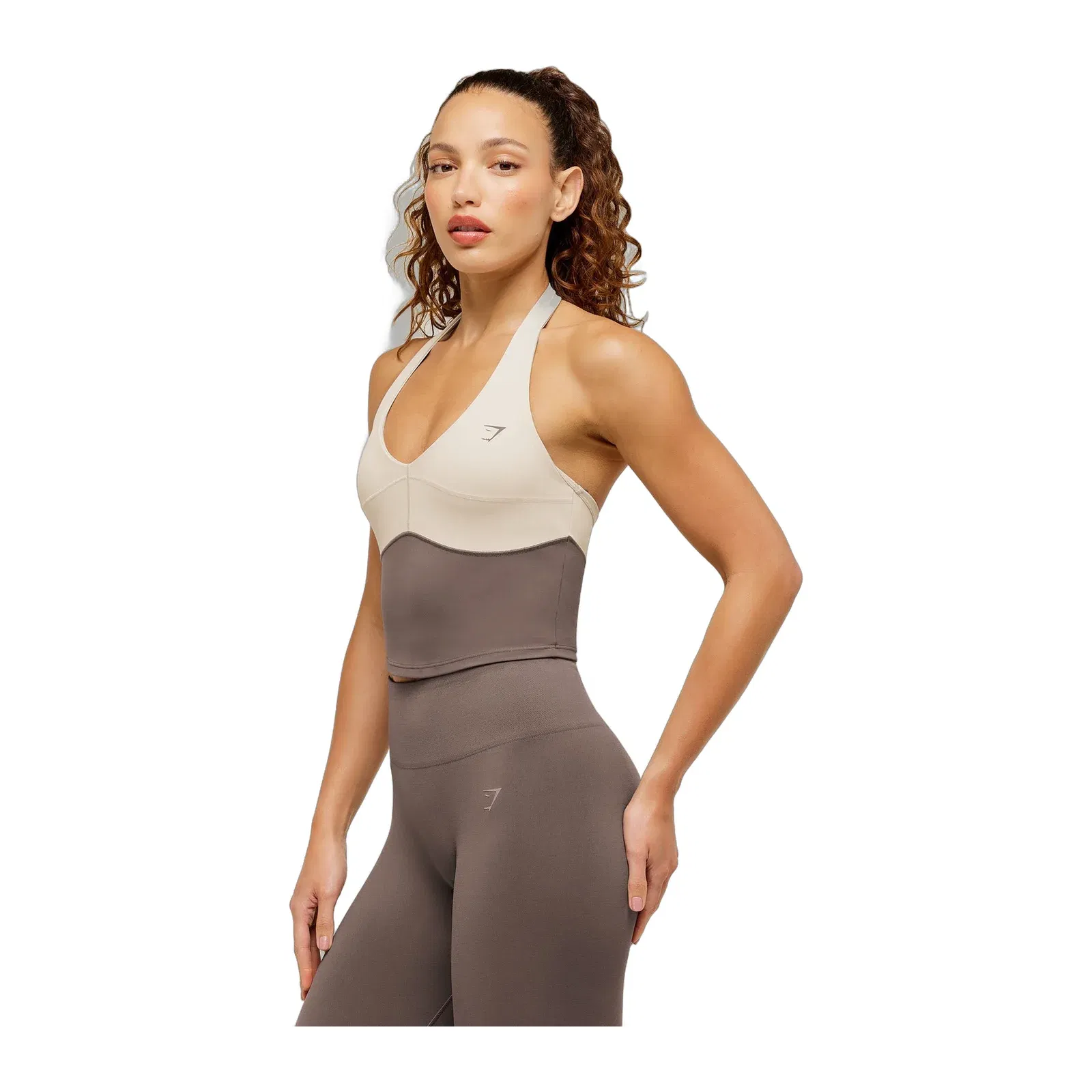 Women's Gymshark Colour Block Halter Neck Tank With Shelf Cool Brown