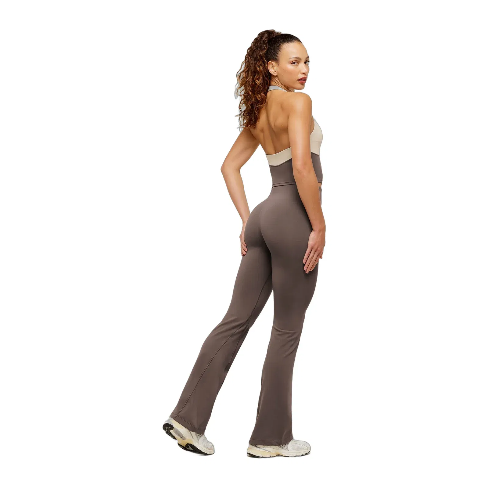 Women's Gymshark Colour Block Halter Neck Tank With Shelf Cool Brown